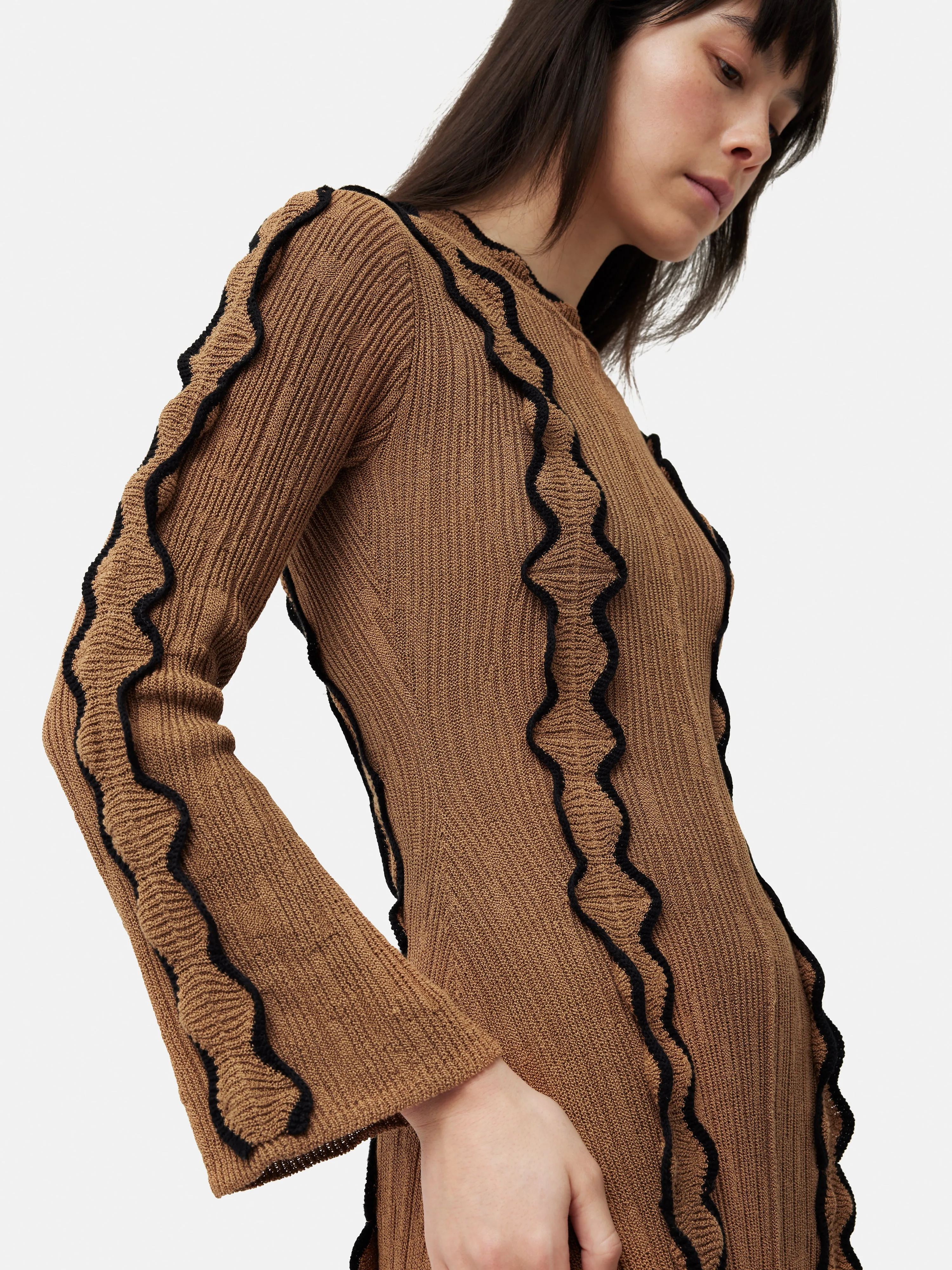 Scallop Trim Knitted Dress | Brown sold by Jigsaw product image thumbnail 3