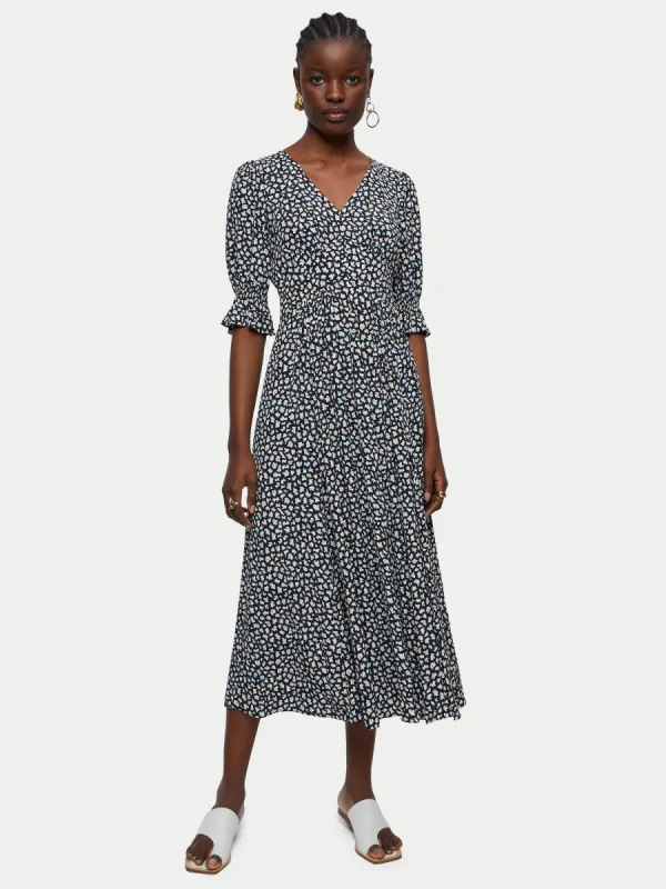 Honeycomb Ditsy Midi Tea Dress | Blue sold by Jigsaw