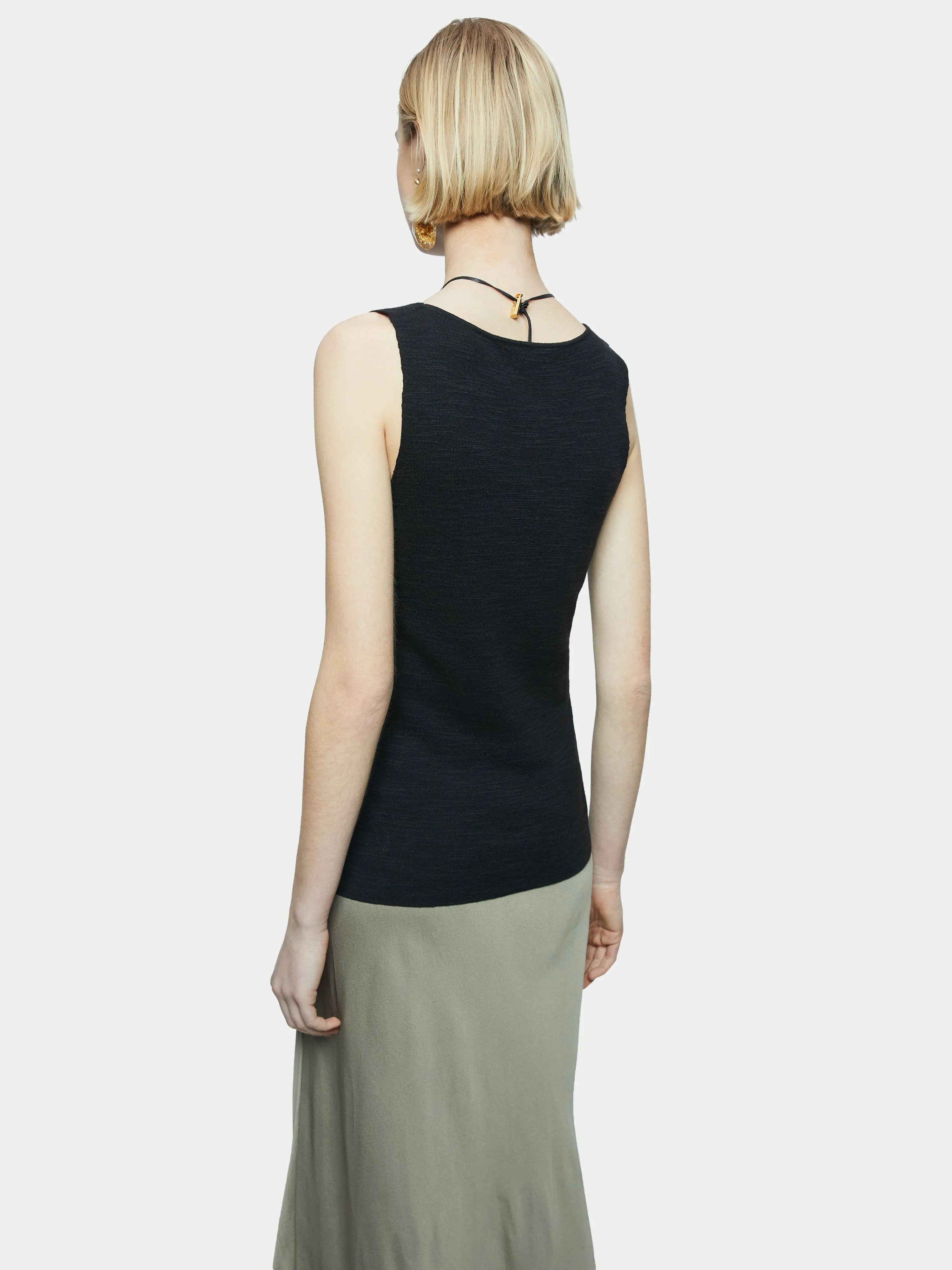 Linen Cotton Boat Neck Tank | Black sold by Jigsaw product image thumbnail 4