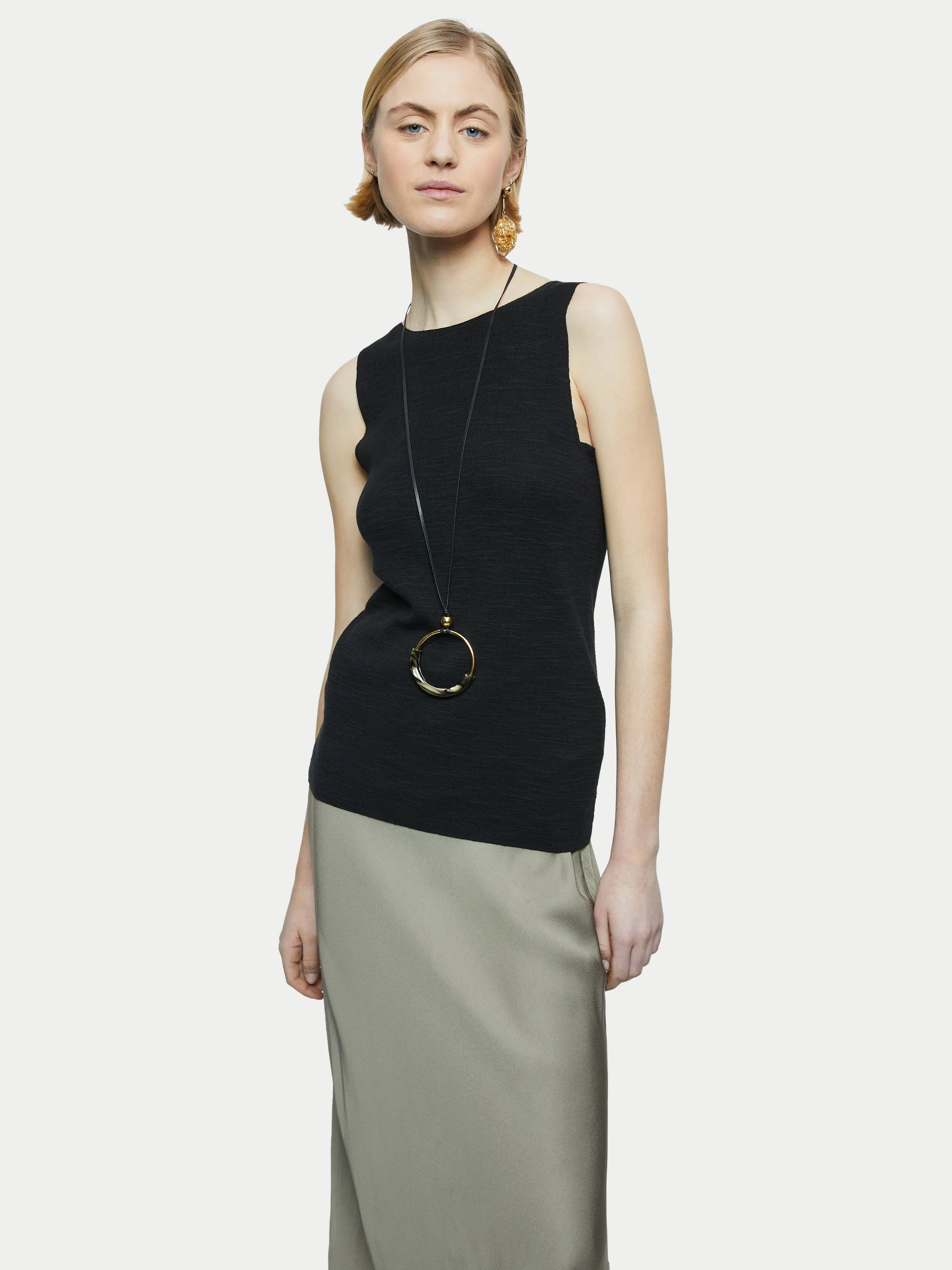 Linen Cotton Boat Neck Tank | Black sold by Jigsaw