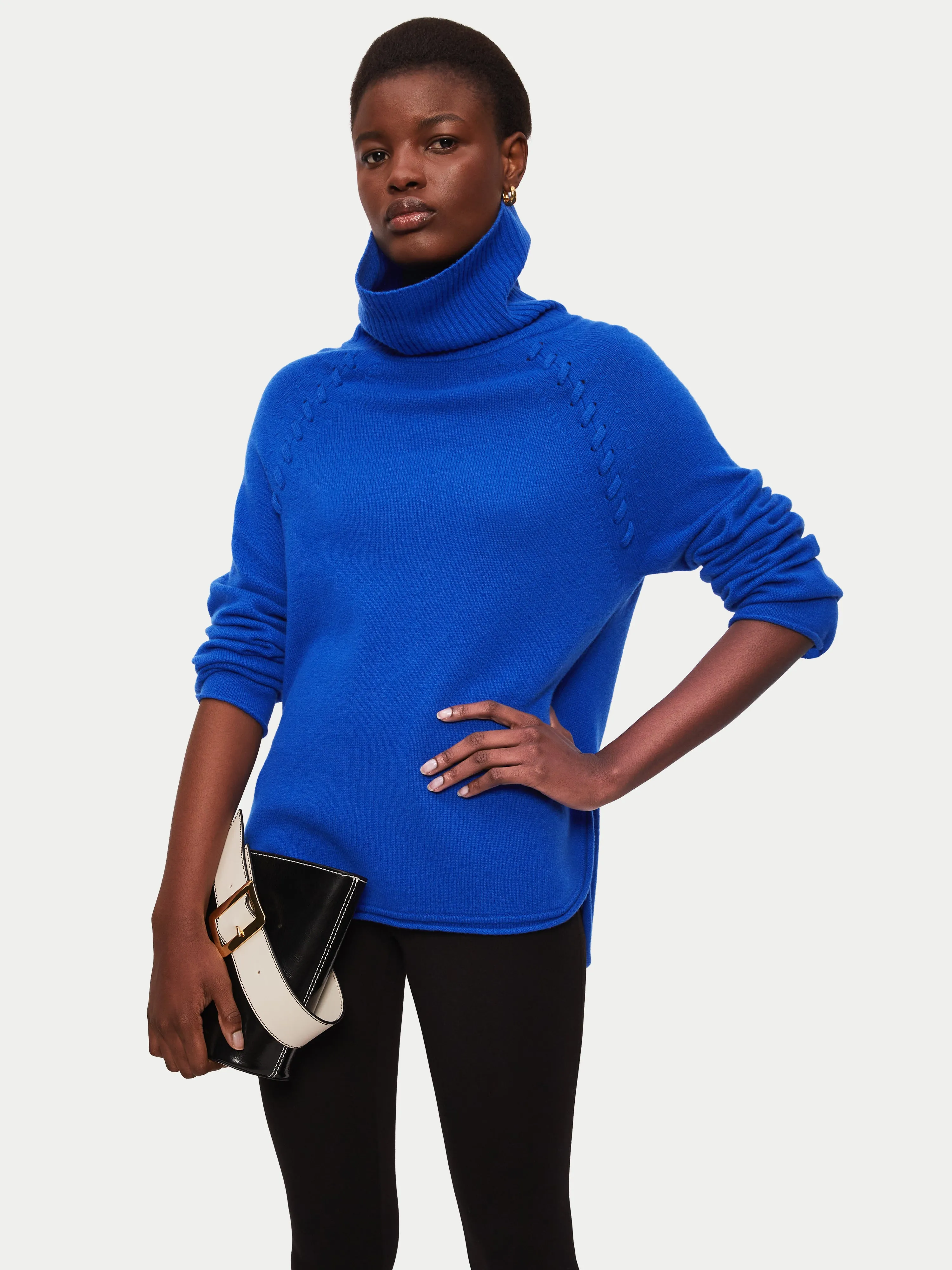 Merino Scoop Hem Jumper | Blue sold by Jigsaw