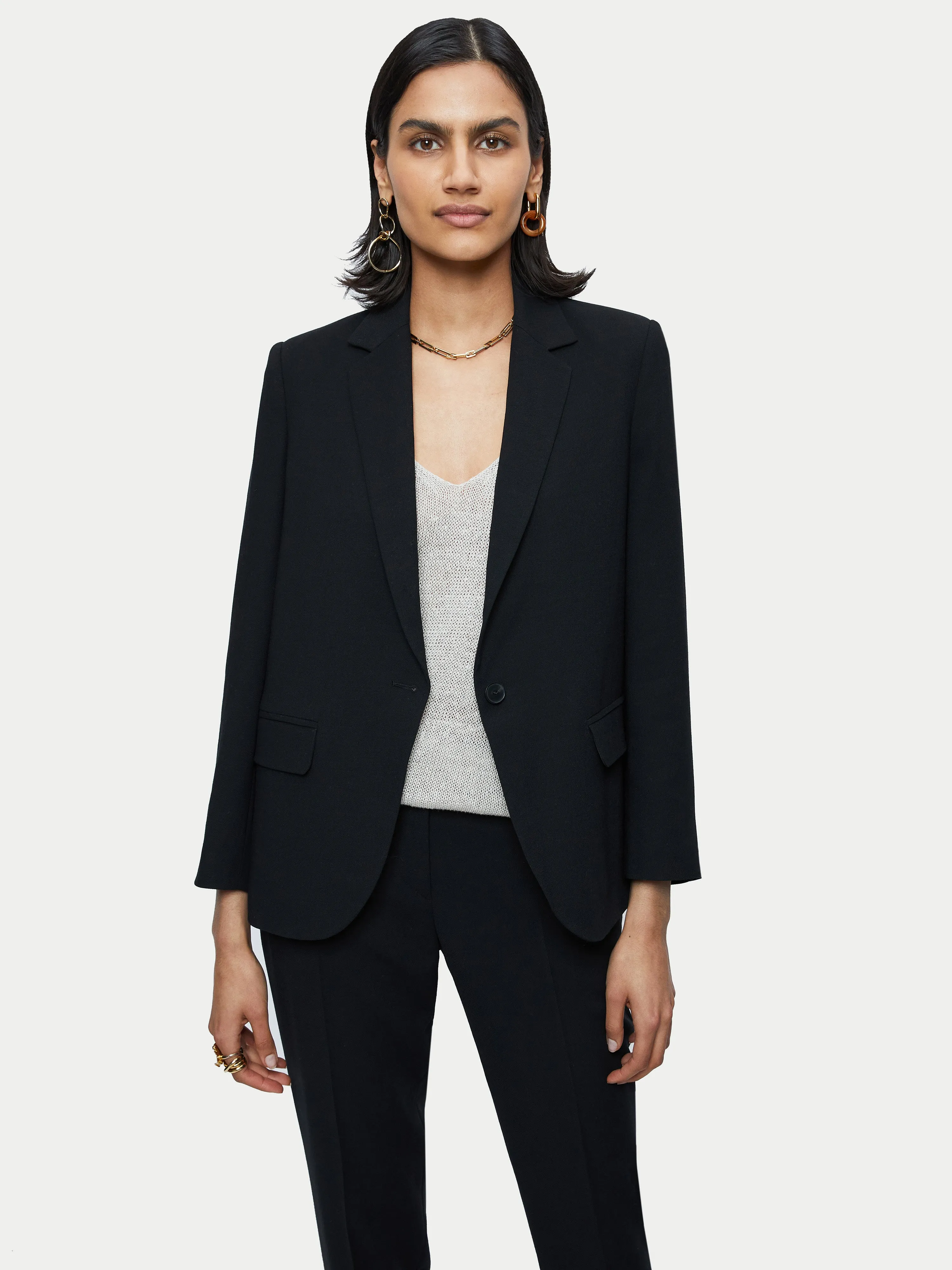 Fluid Twill Brook Blazer | Black sold by Jigsaw