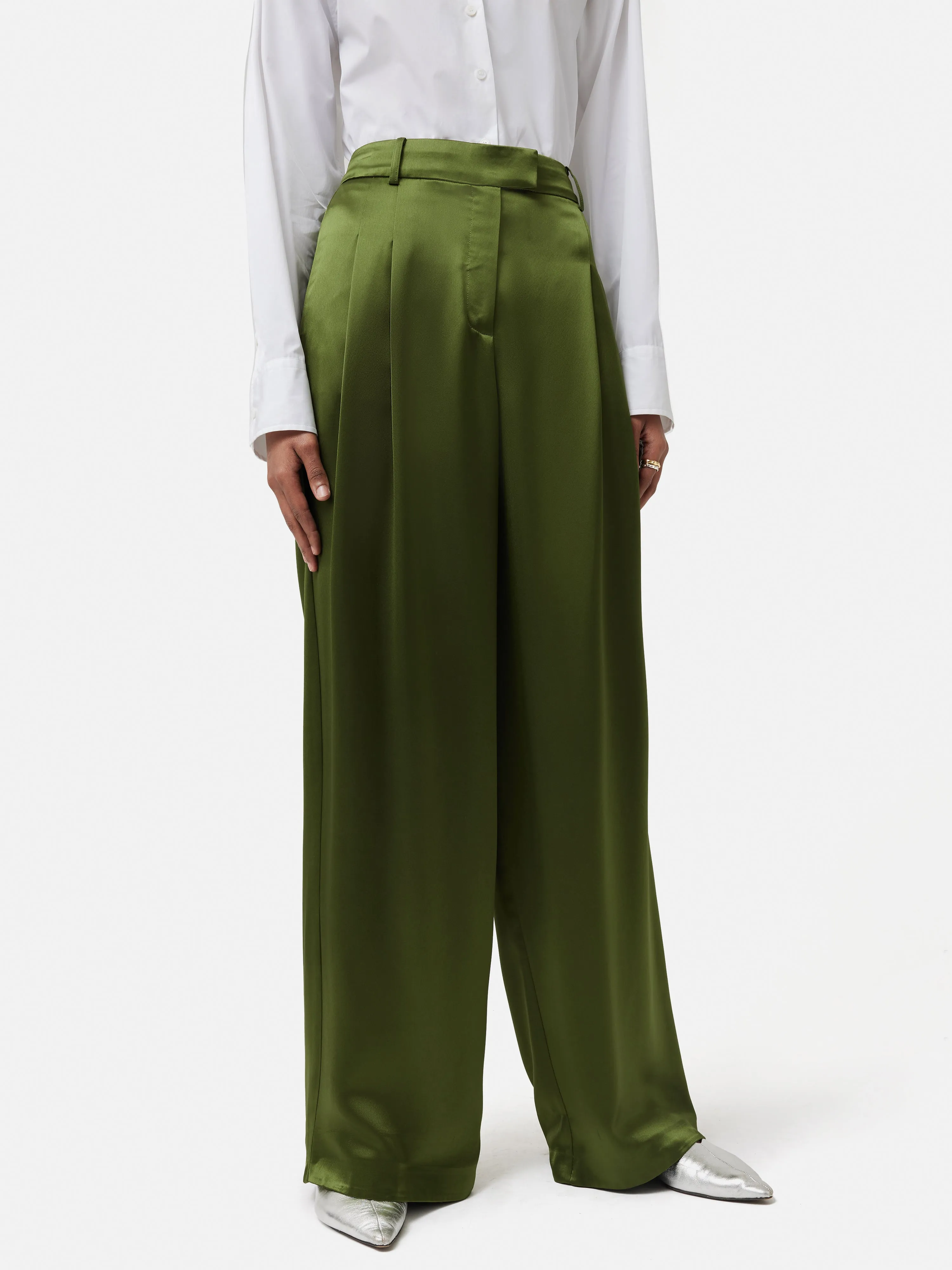Satin Drape Trouser | Green sold by Jigsaw