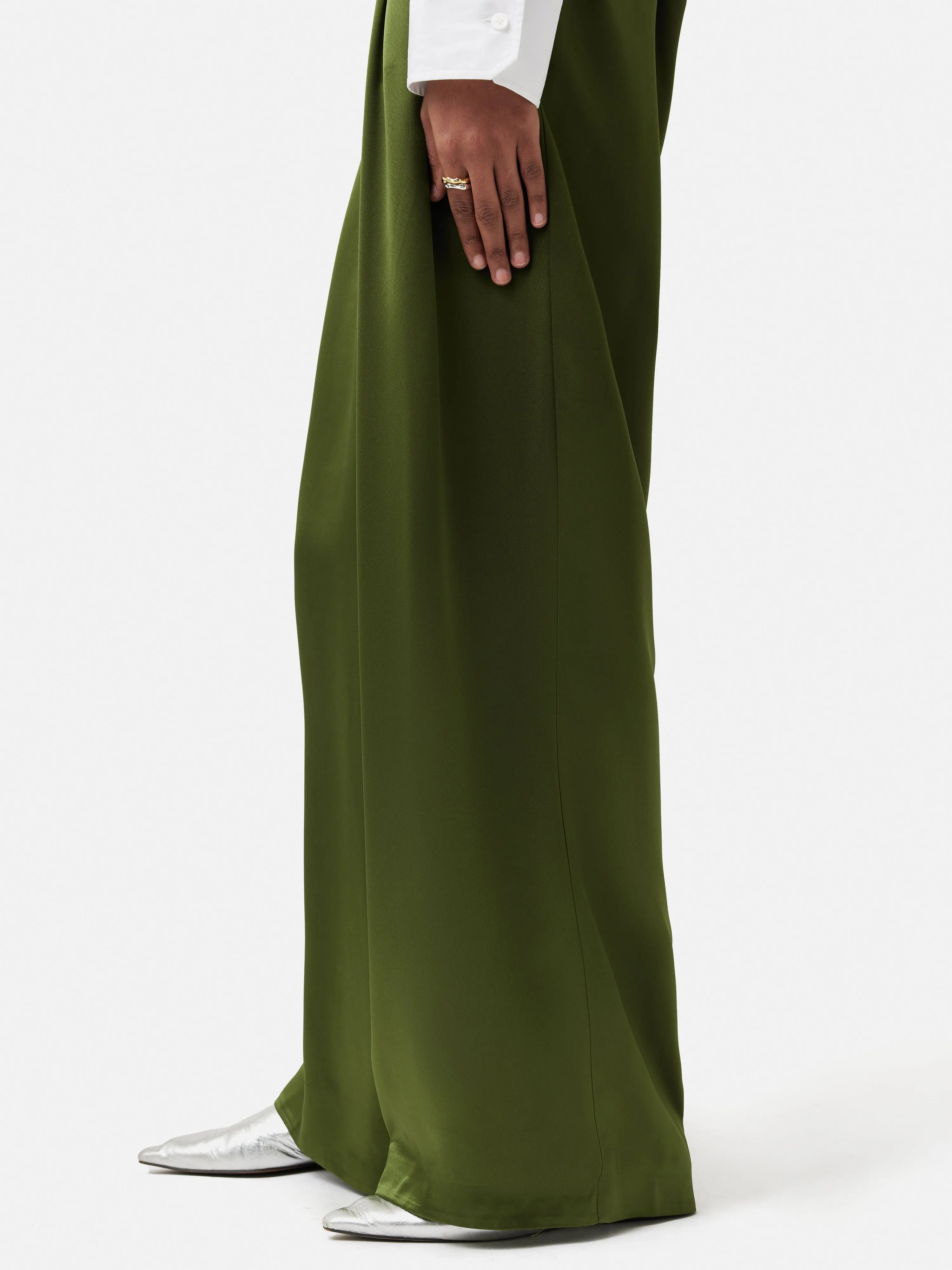 Satin Drape Trouser | Green sold by Jigsaw product image thumbnail 3
