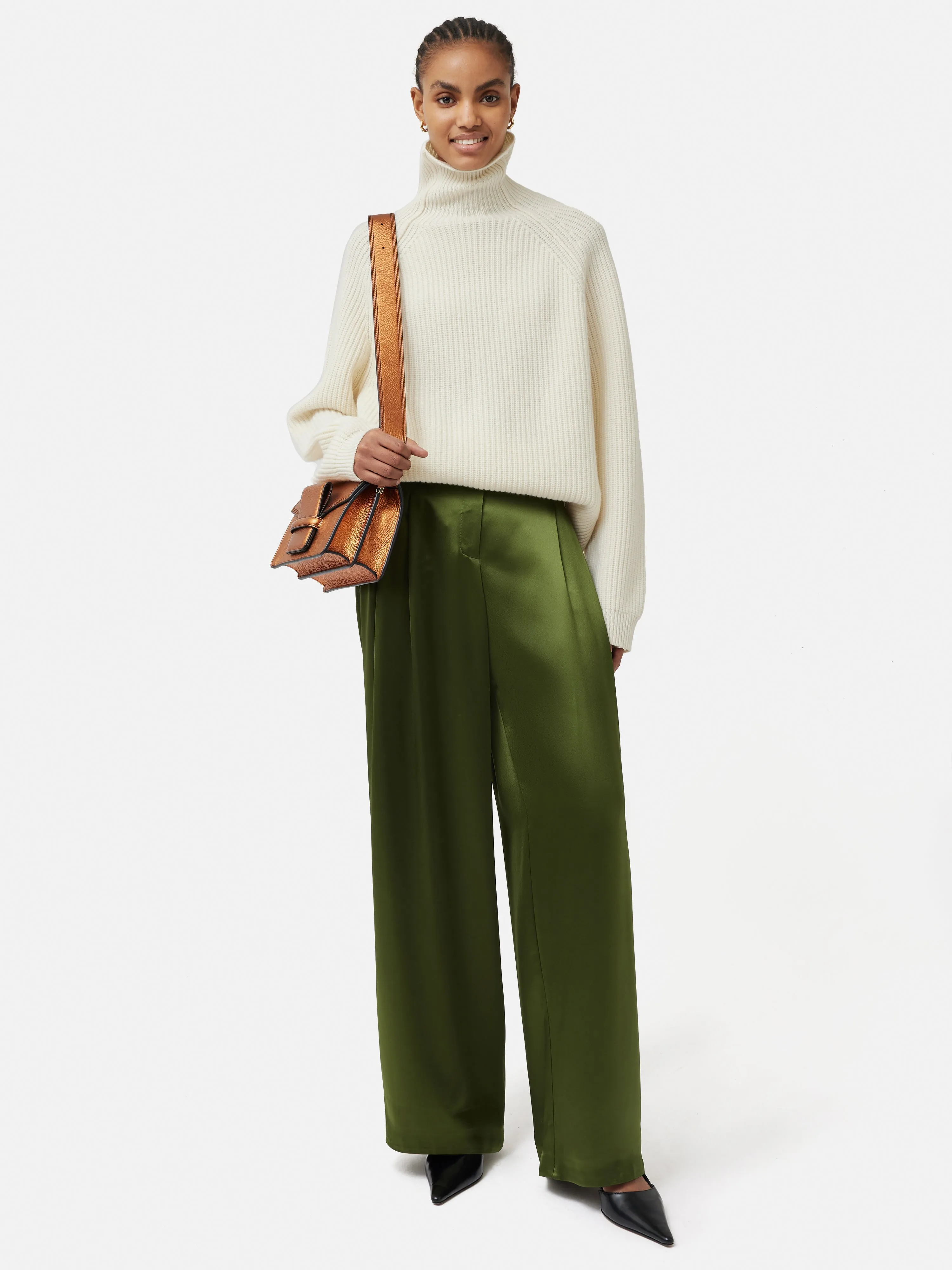 Satin Drape Trouser | Green sold by Jigsaw product image thumbnail 4