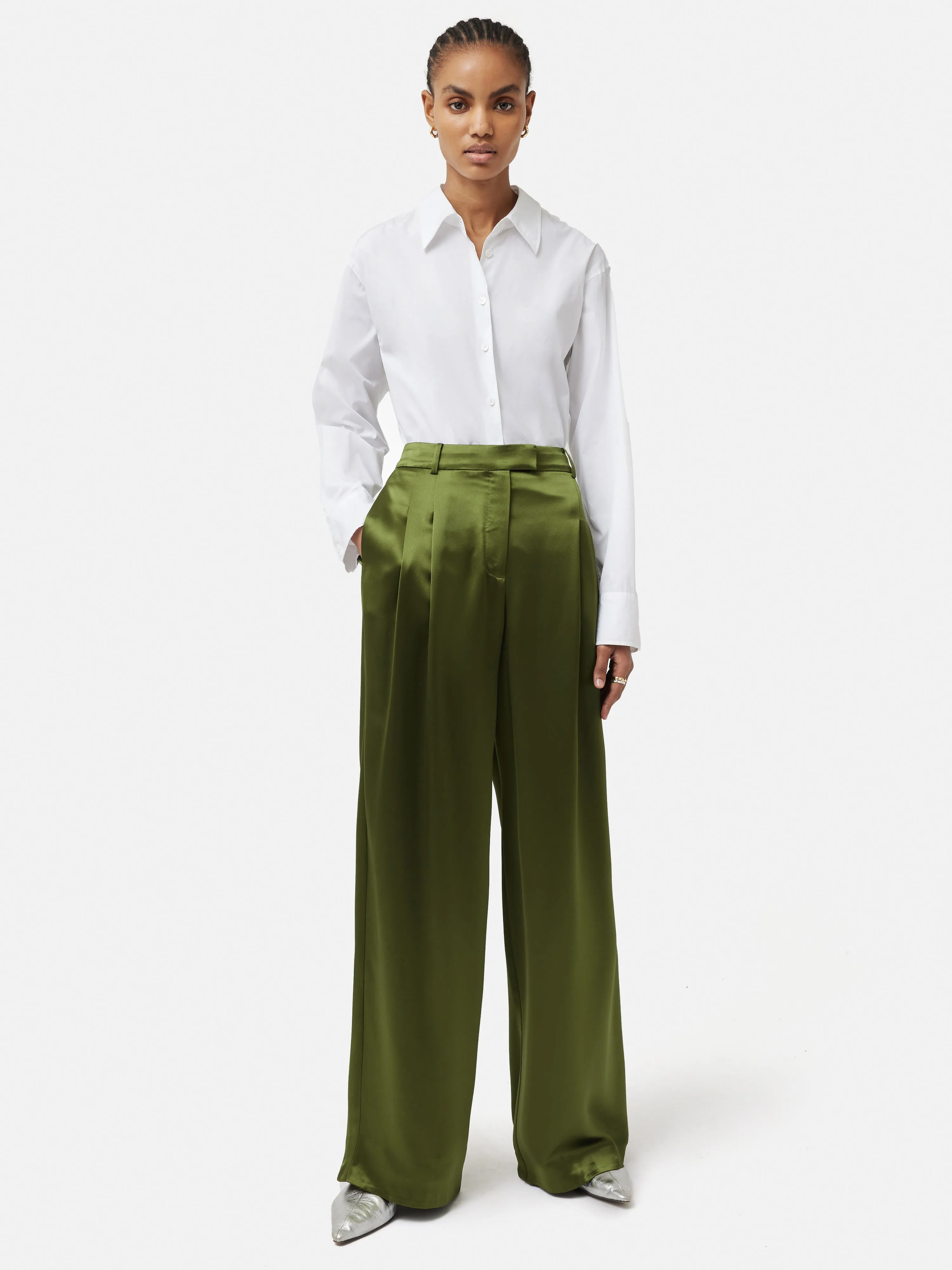 Satin Drape Trouser | Green sold by Jigsaw product image thumbnail 2