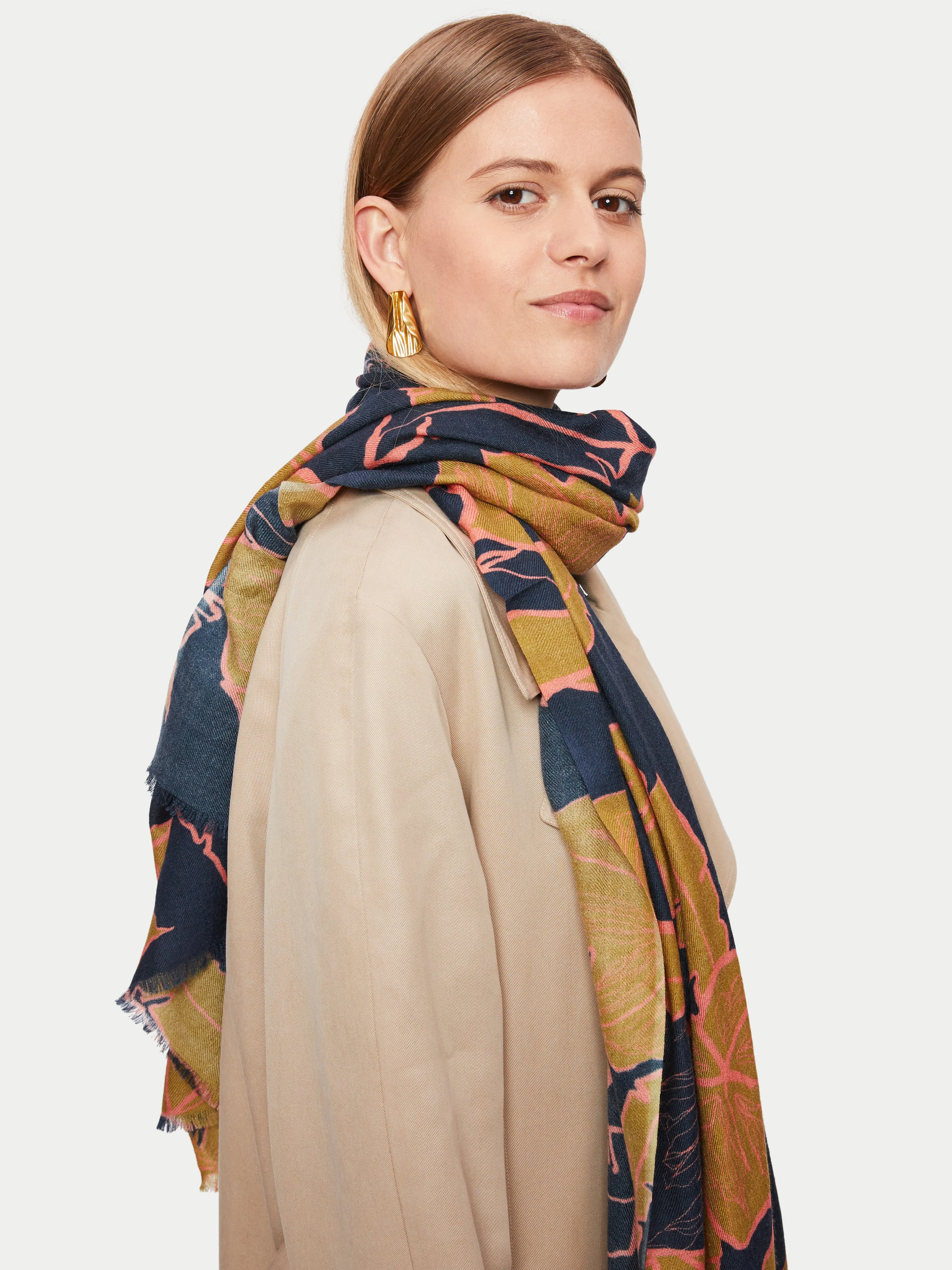 Palm Leaf Wool Silk Scarf | Navy sold by Jigsaw product image thumbnail 5