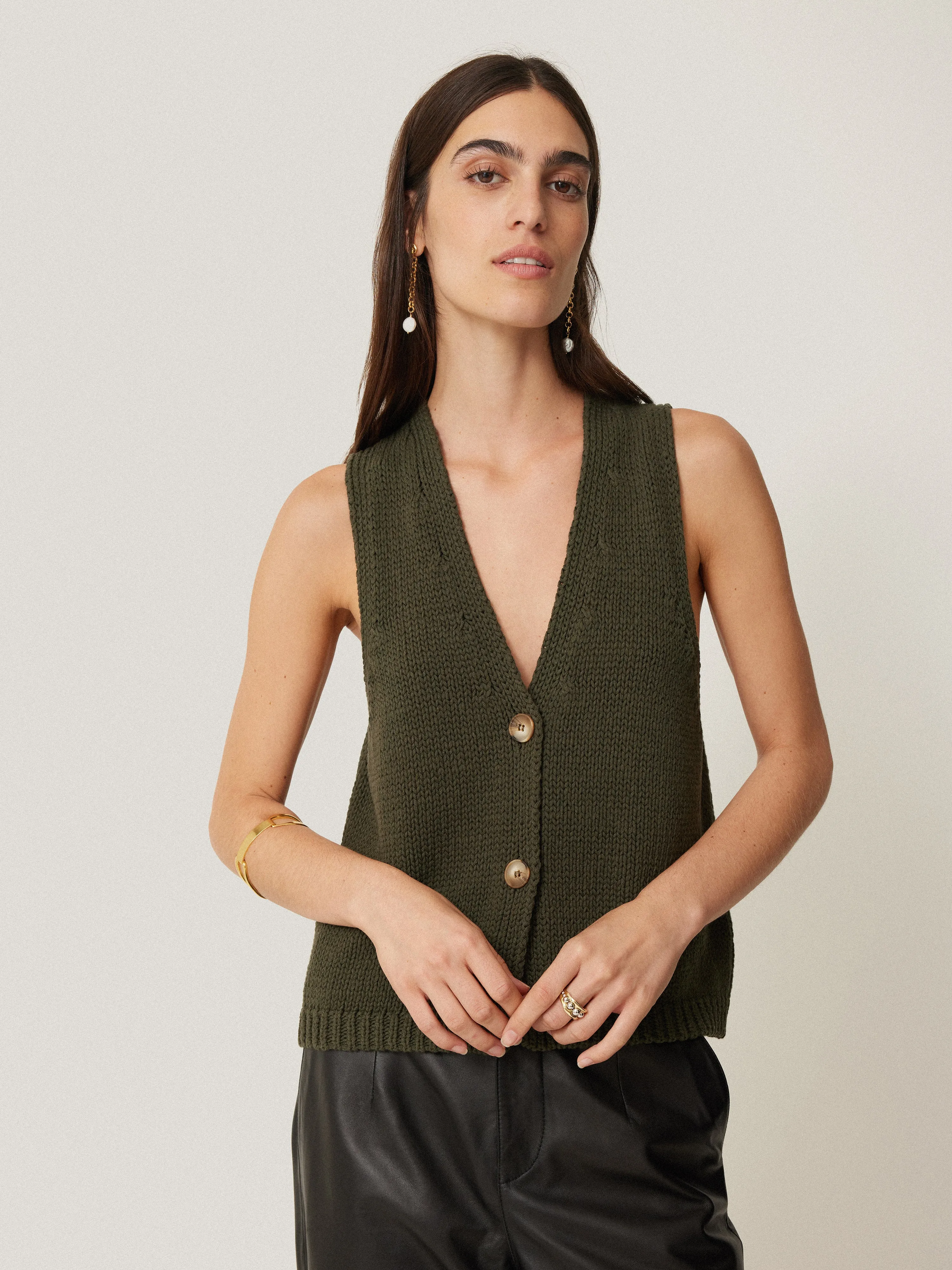 Pure Cotton Knitted Waistcoat | Khaki sold by Jigsaw