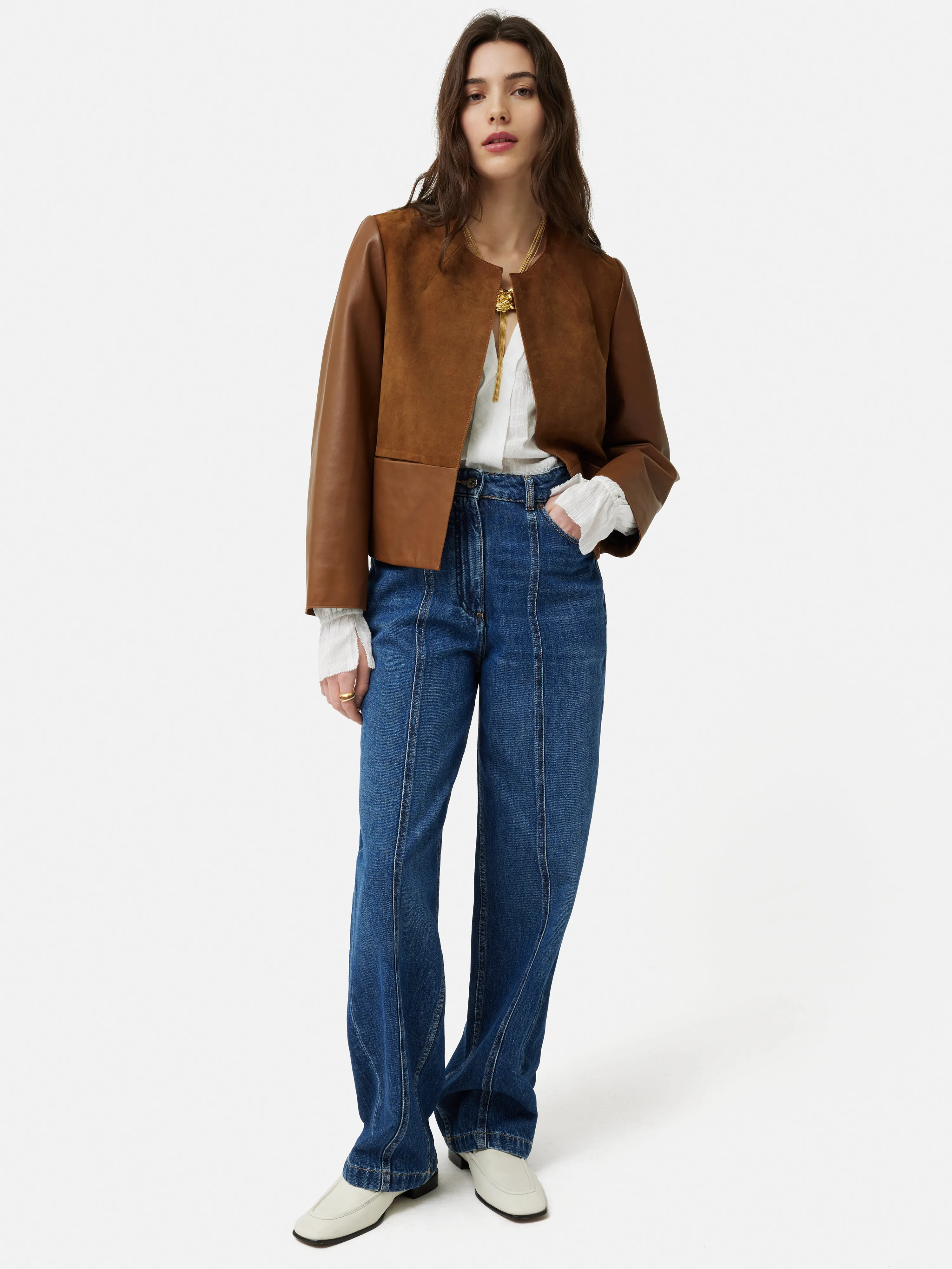 Nakoa Leather Mix Jacket | Tan sold by Jigsaw product image thumbnail 3