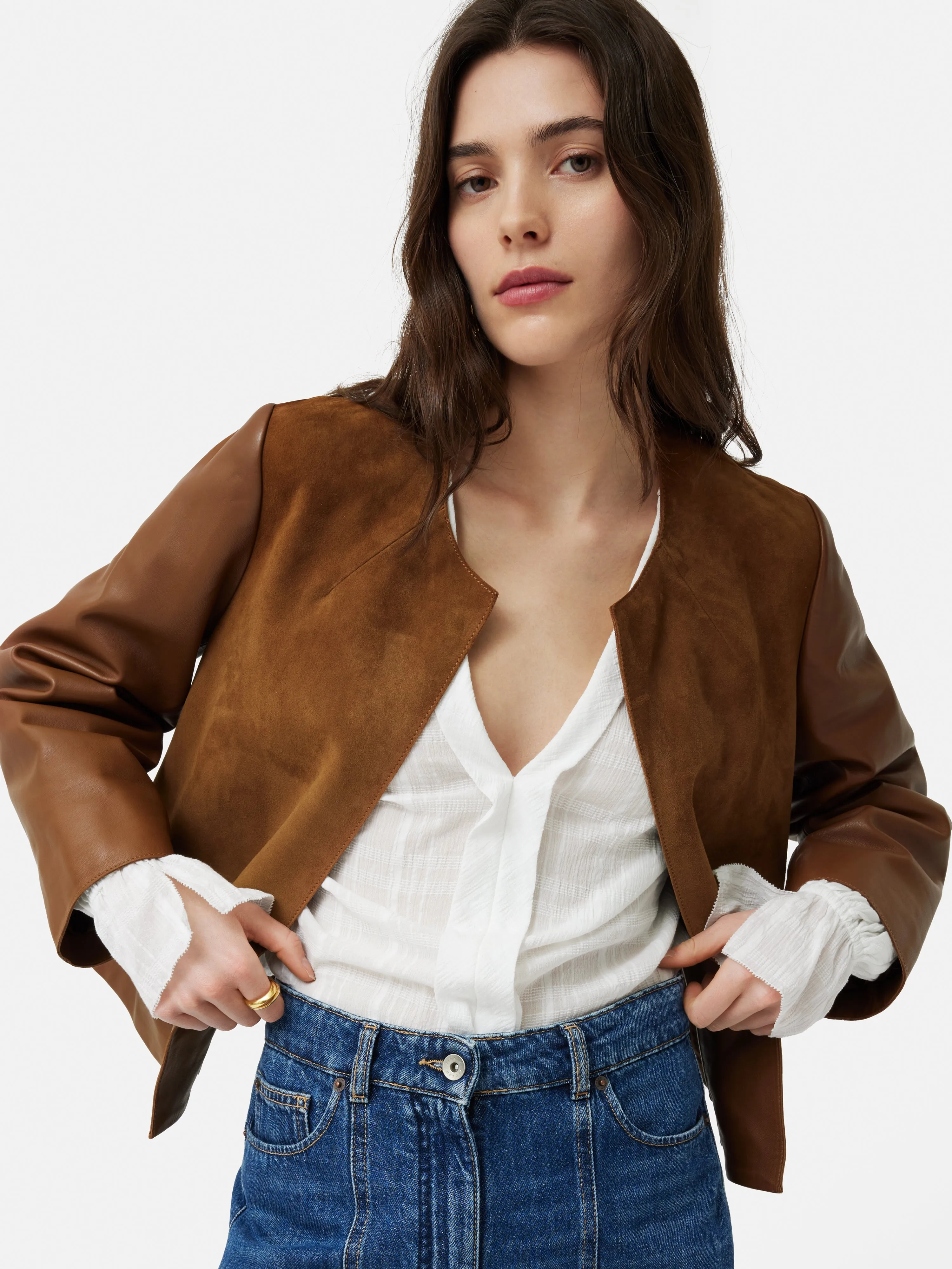 Nakoa Leather Mix Jacket | Tan sold by Jigsaw product image thumbnail 4
