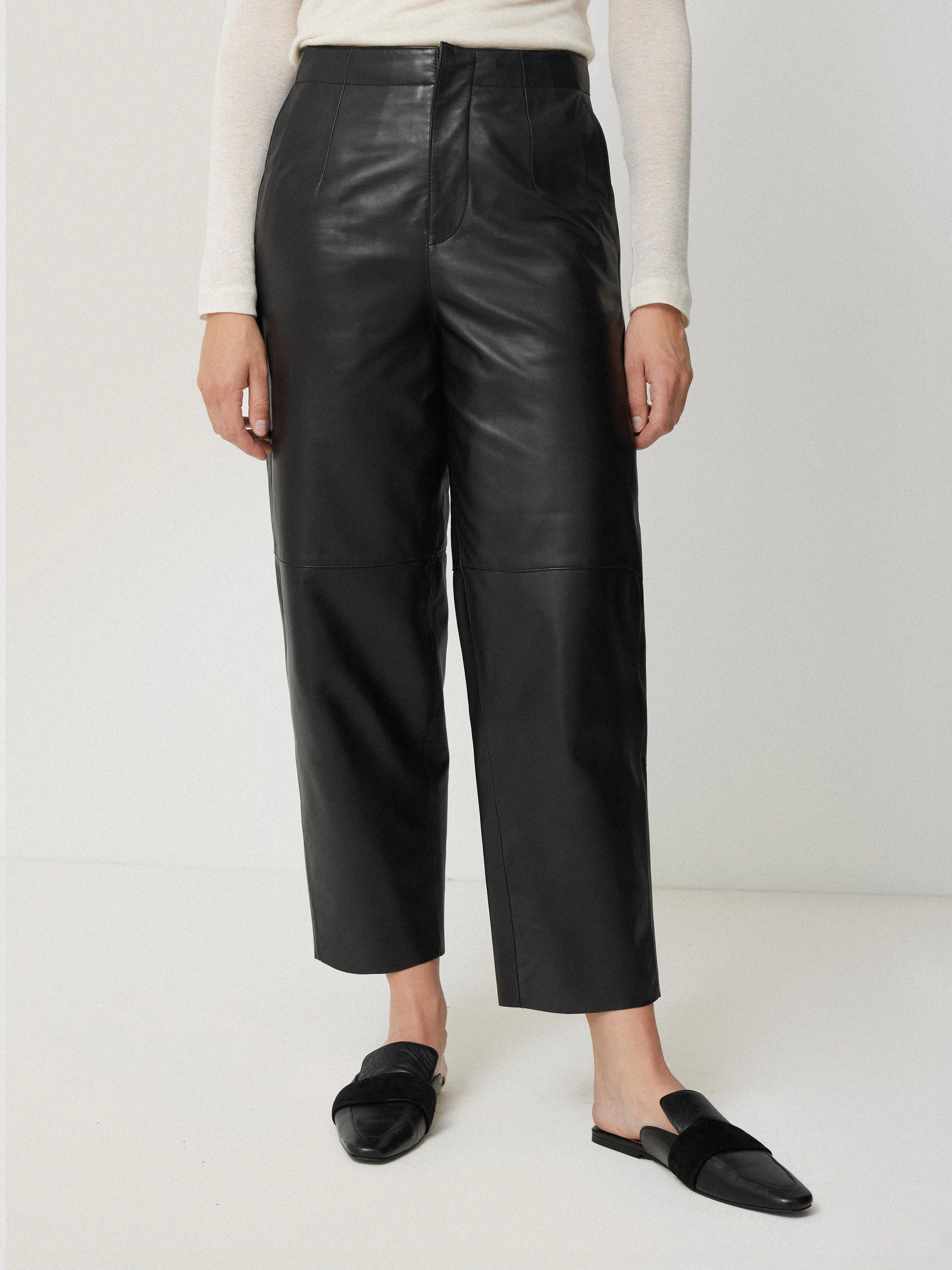 Leather Barrel Leg Trouser | Black sold by Jigsaw