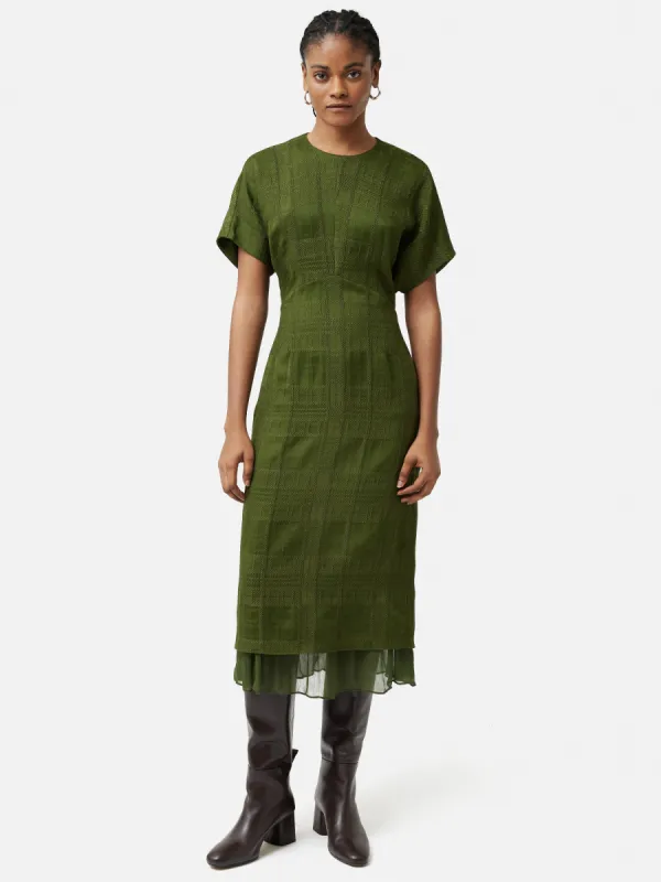 Textured Check Midi Dress | Green sold by Jigsaw