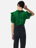 Recycled Satin Ruffle Top | Green sold by Jigsaw