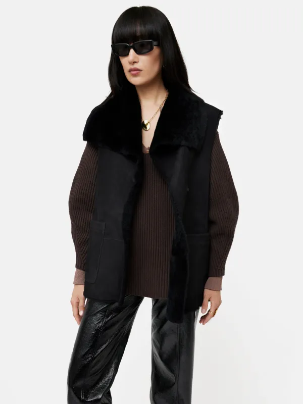 Shearling Gilet | Black sold by Jigsaw