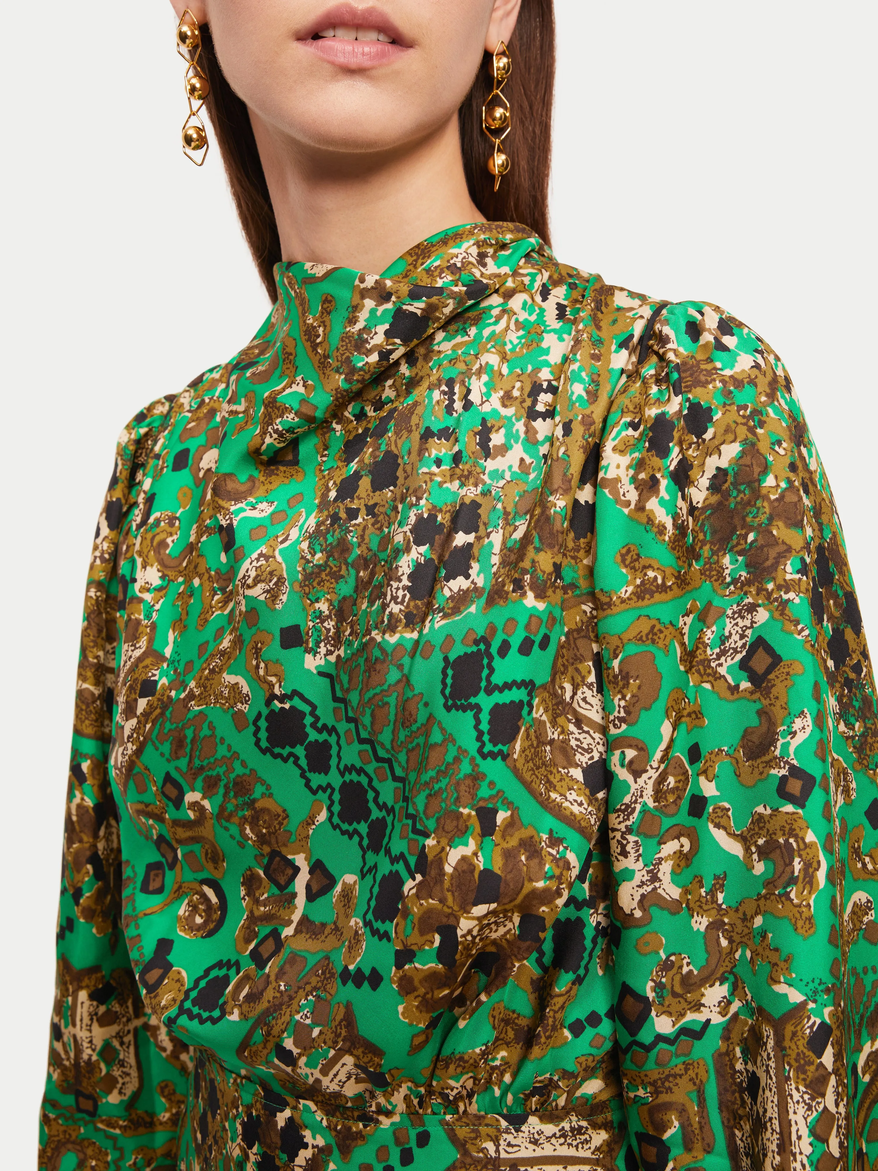 Baroque Arms Silk Mini Dress | Green sold by Jigsaw product image thumbnail 3