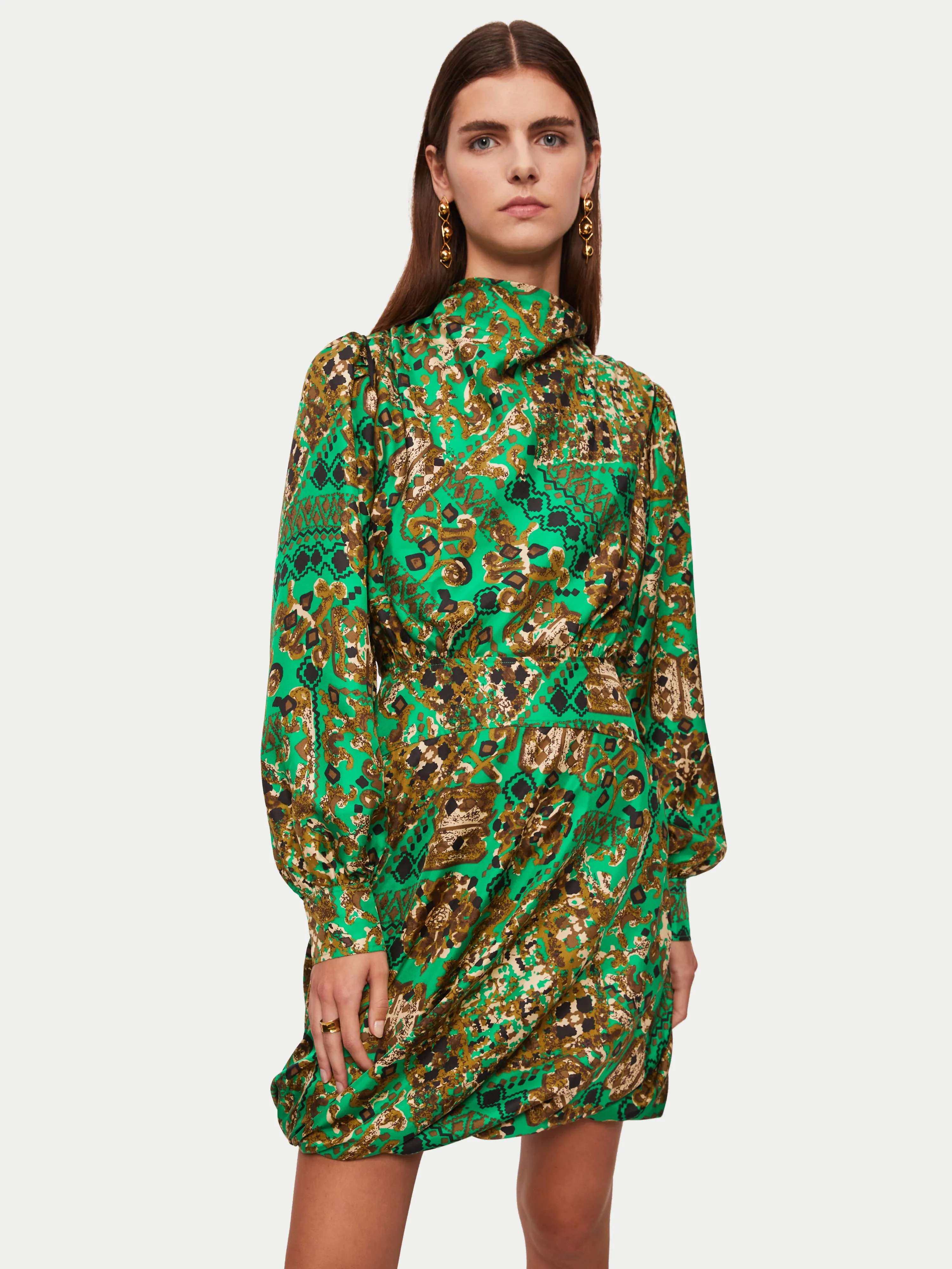 Baroque Arms Silk Mini Dress | Green sold by Jigsaw product image thumbnail 5