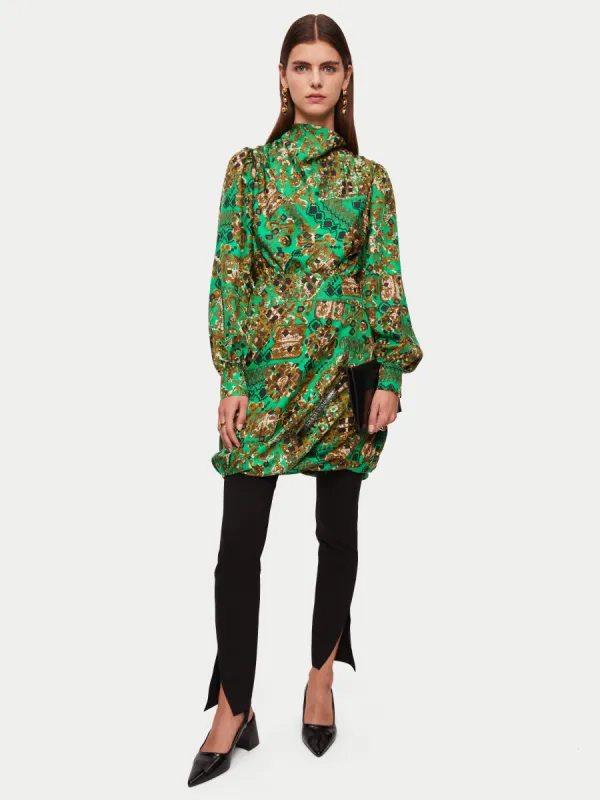Baroque Arms Silk Mini Dress | Green sold by Jigsaw