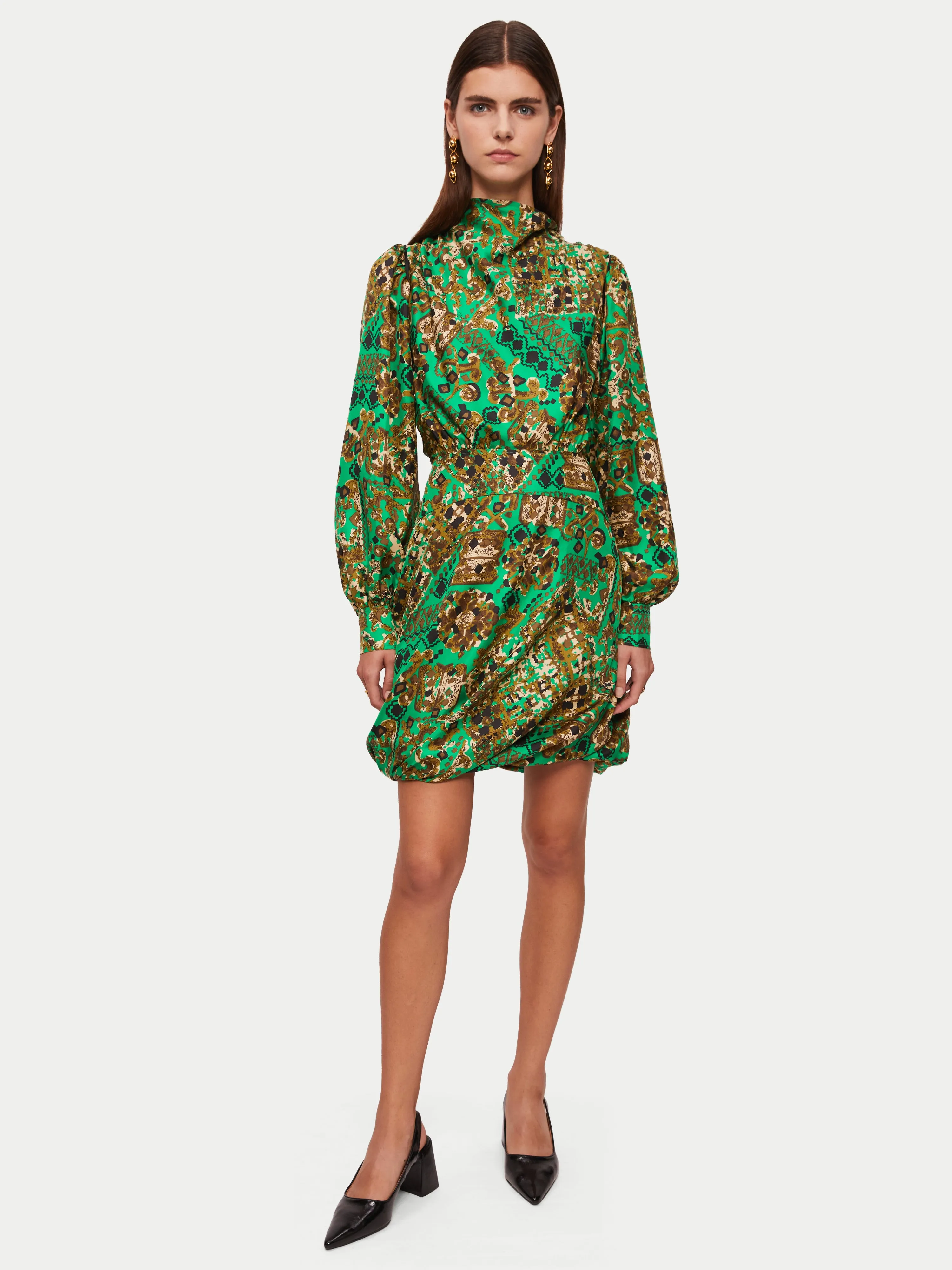 Baroque Arms Silk Mini Dress | Green sold by Jigsaw product image thumbnail 2