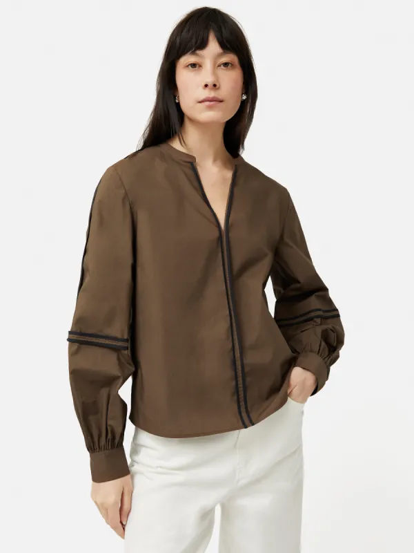 Contrast Tape Detail Top | Brown sold by Jigsaw