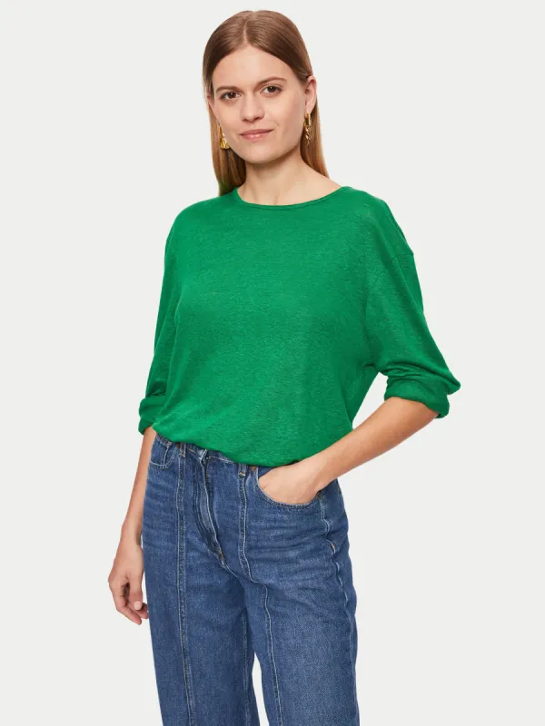 Linen Long Sleeve Crew Tee | Green sold by Jigsaw