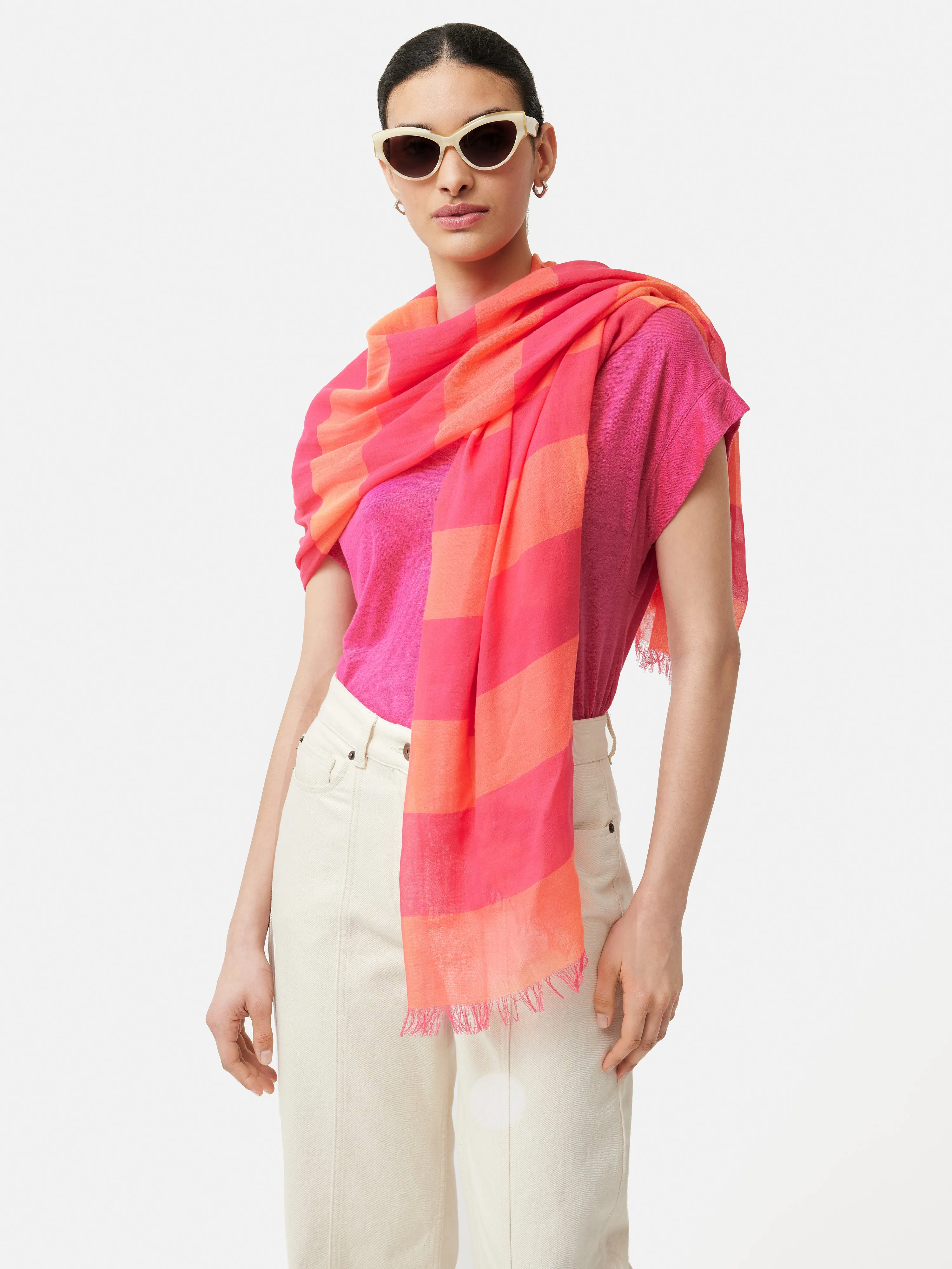 Woven Stripe Scarf | Pink sold by Jigsaw product image thumbnail 3