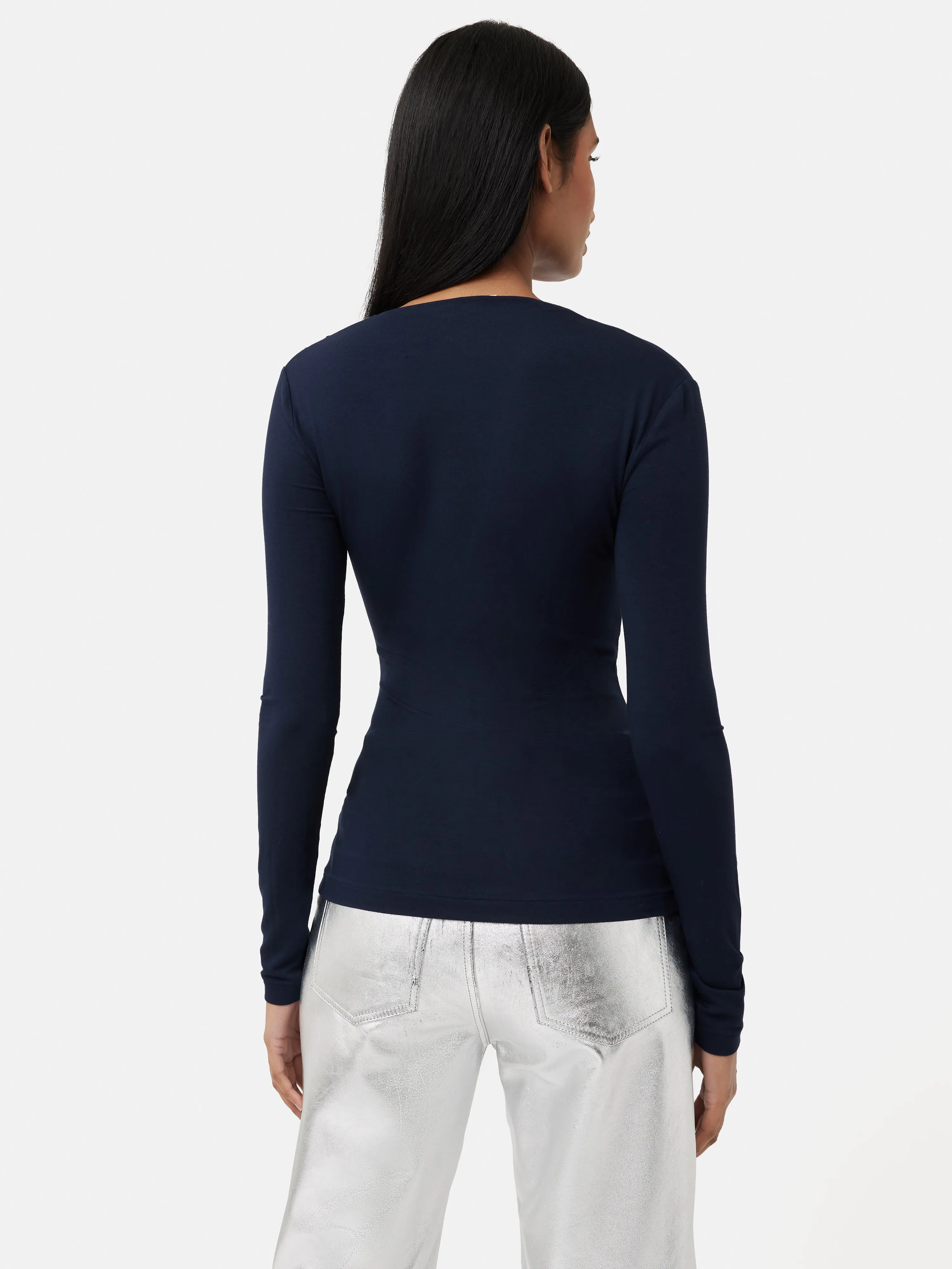 Pleat Long Sleeve Jersey Top | Navy sold by Jigsaw product image thumbnail 5