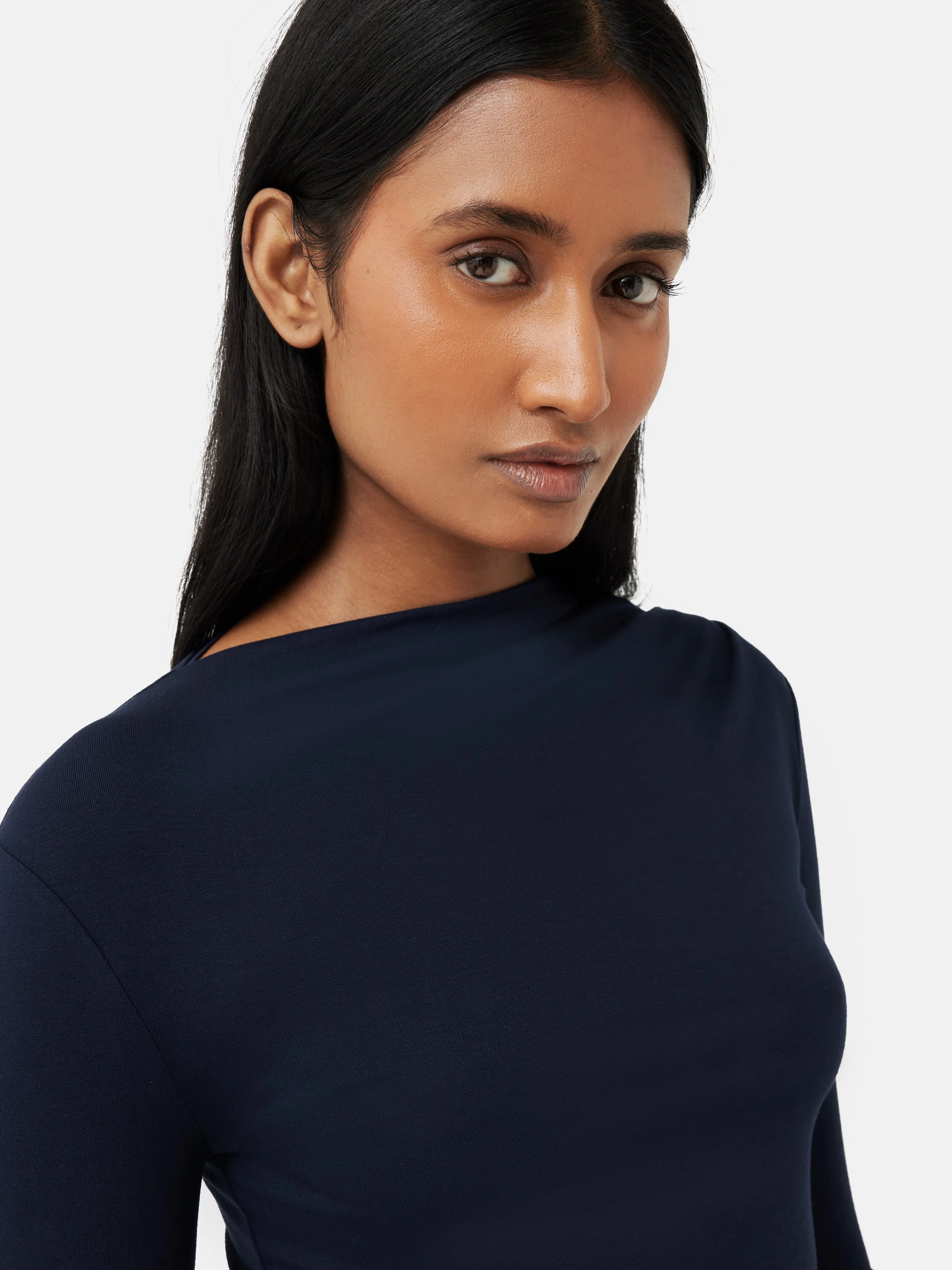 Pleat Long Sleeve Jersey Top | Navy sold by Jigsaw product image thumbnail 3
