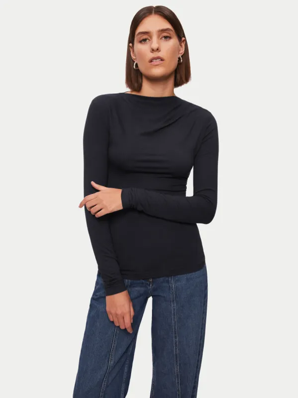 Pleat Long Sleeve Jersey Top | Black sold by Jigsaw