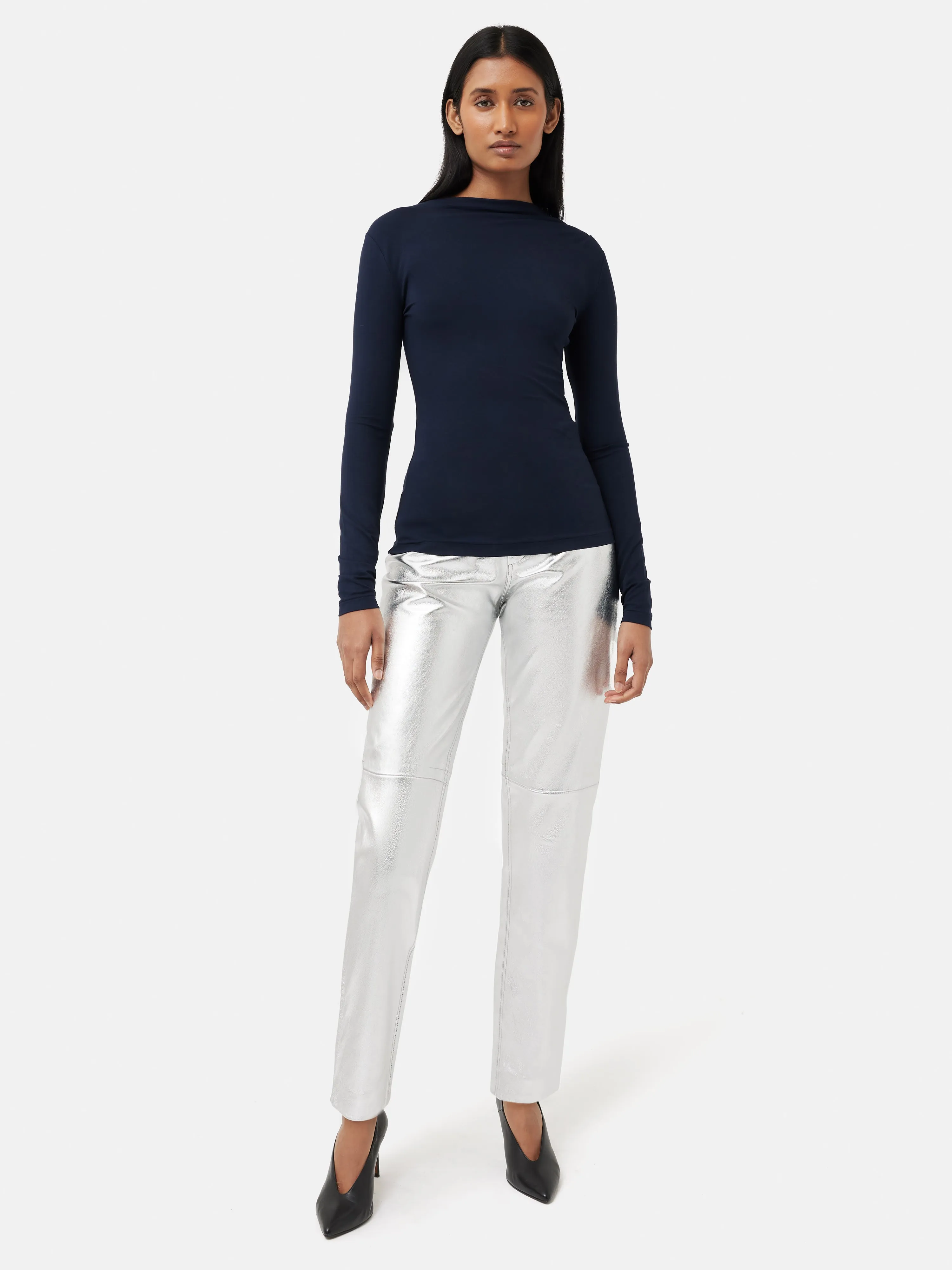 Pleat Long Sleeve Jersey Top | Navy sold by Jigsaw product image thumbnail 4