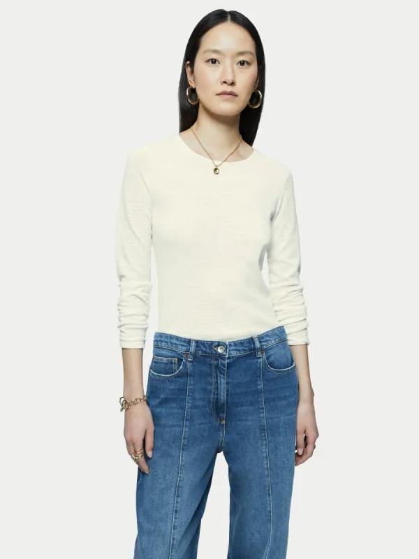 Linen Cotton Crew Neck Jumper | Ivory sold by Jigsaw