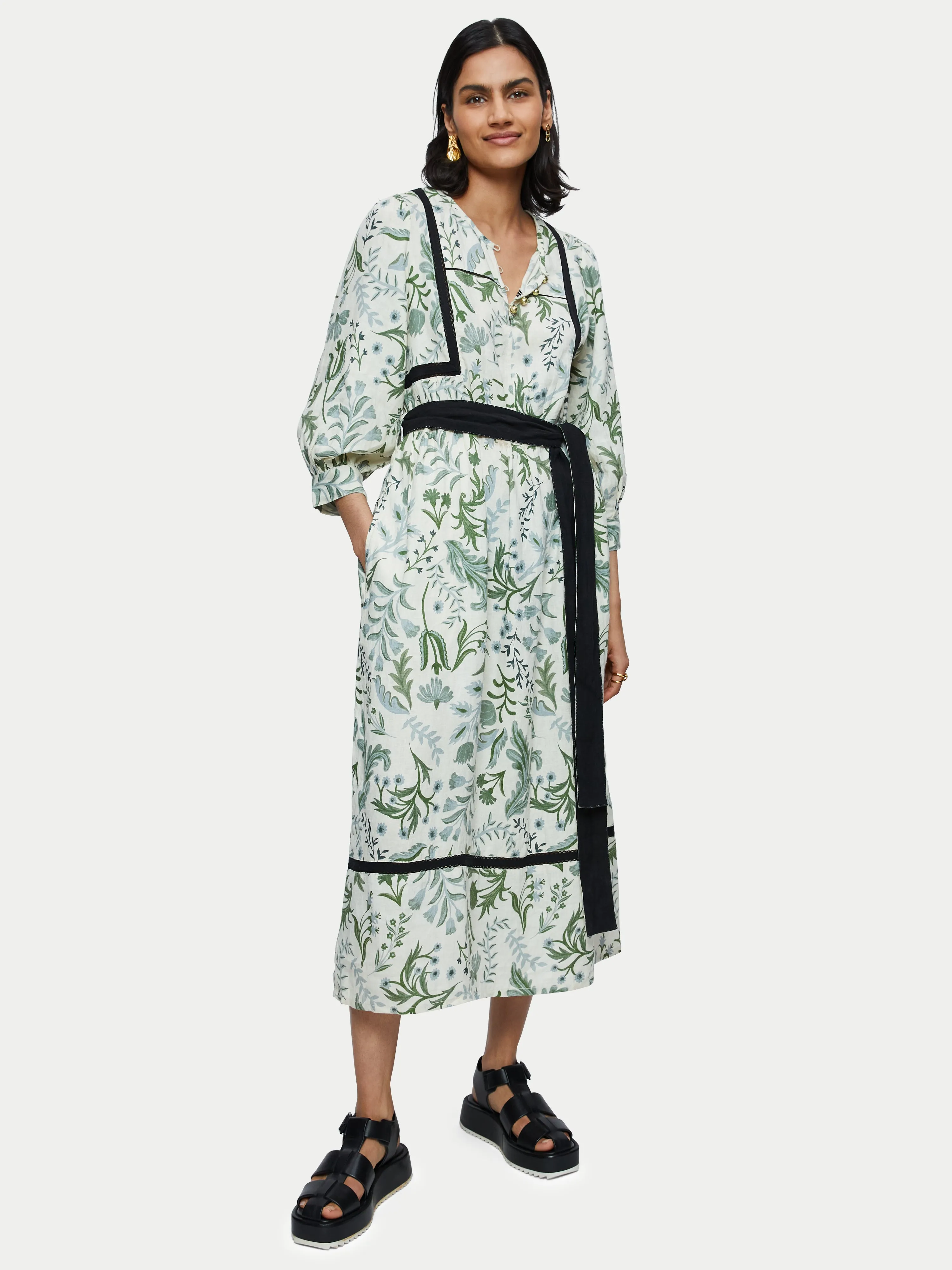 Botanist Floral Linen Dress | Green sold by Jigsaw product image thumbnail 3