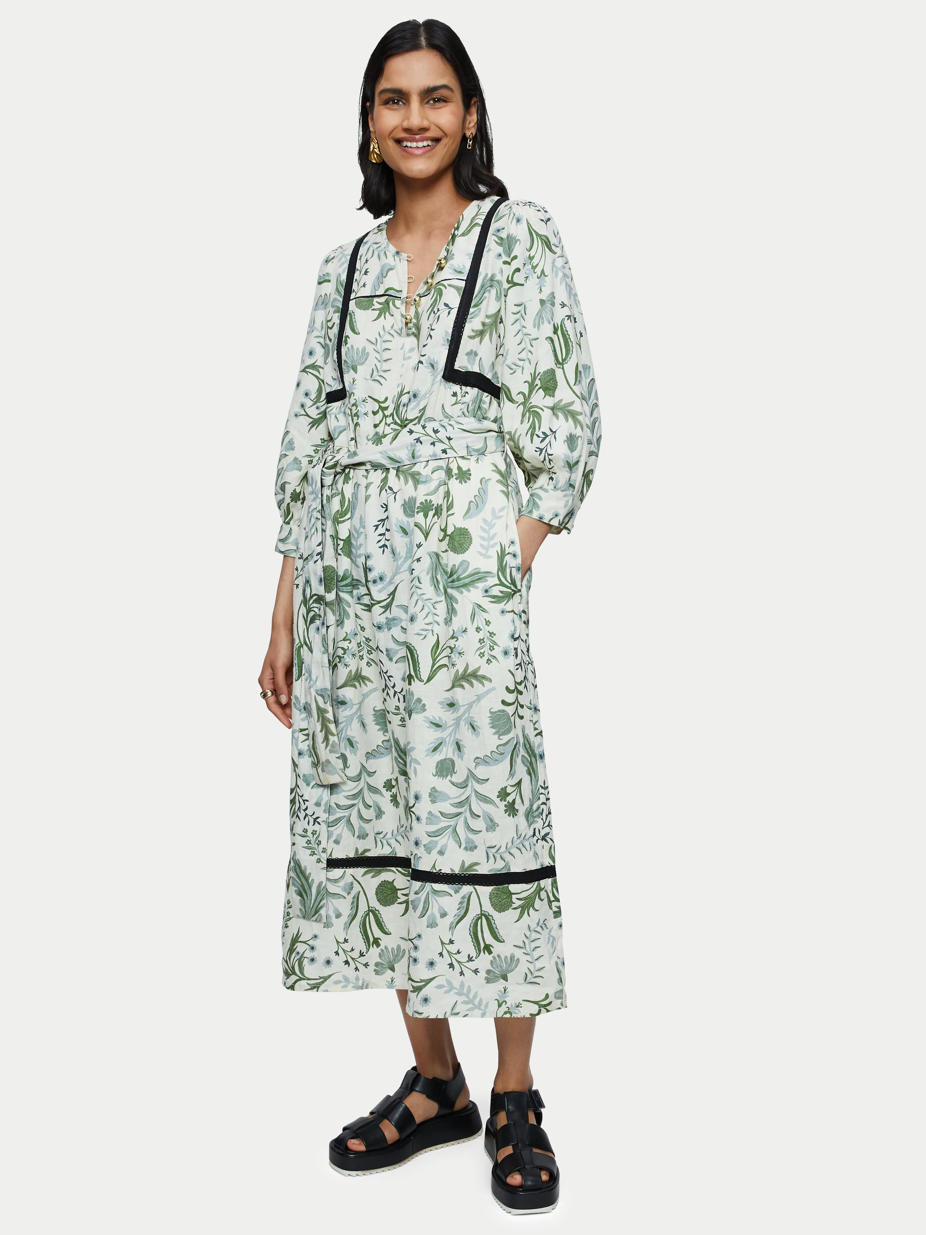 Botanist Floral Linen Dress | Green sold by Jigsaw