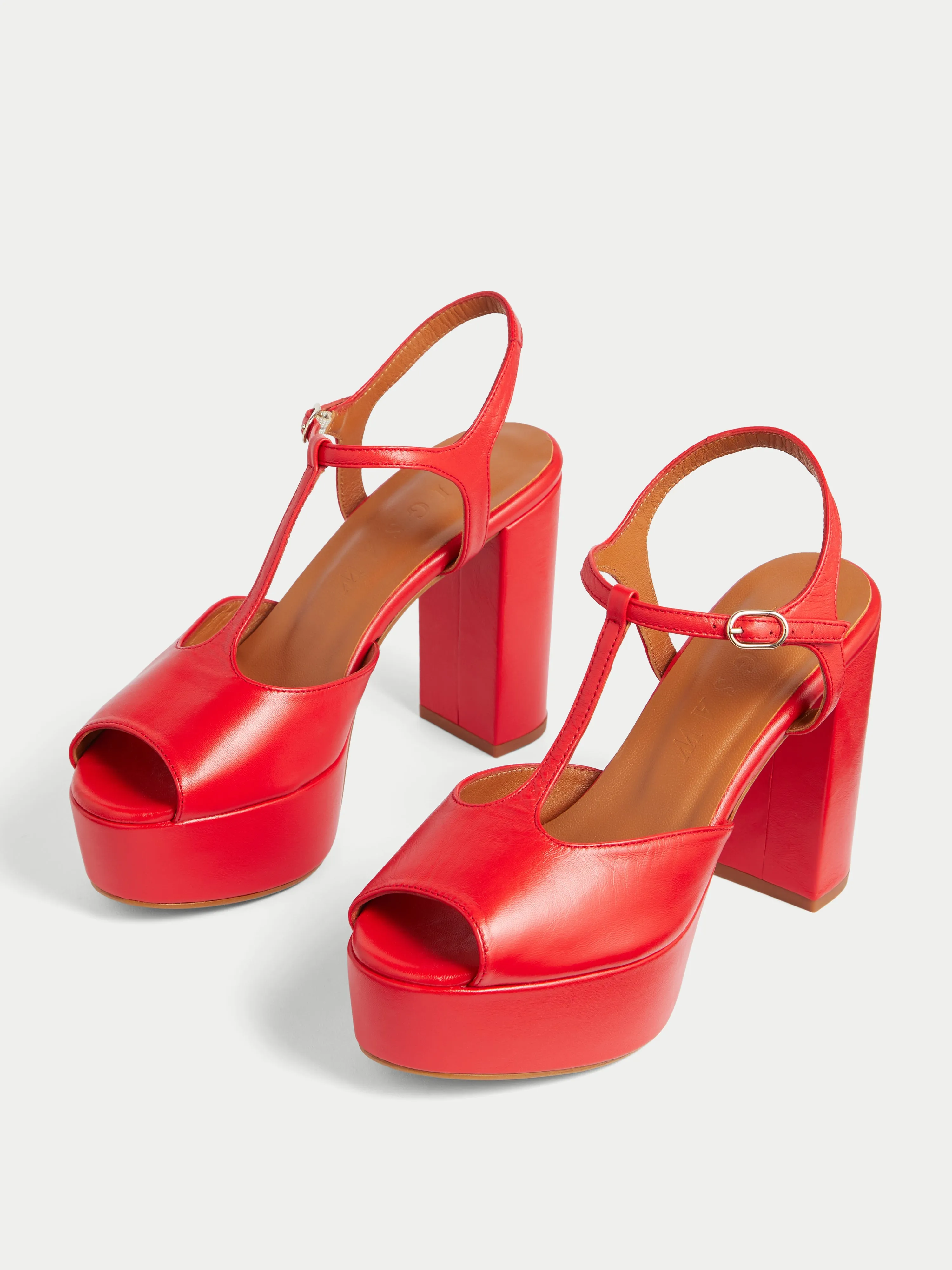 T Bar Platform Leather Sandal | Red sold by Jigsaw product image thumbnail 2