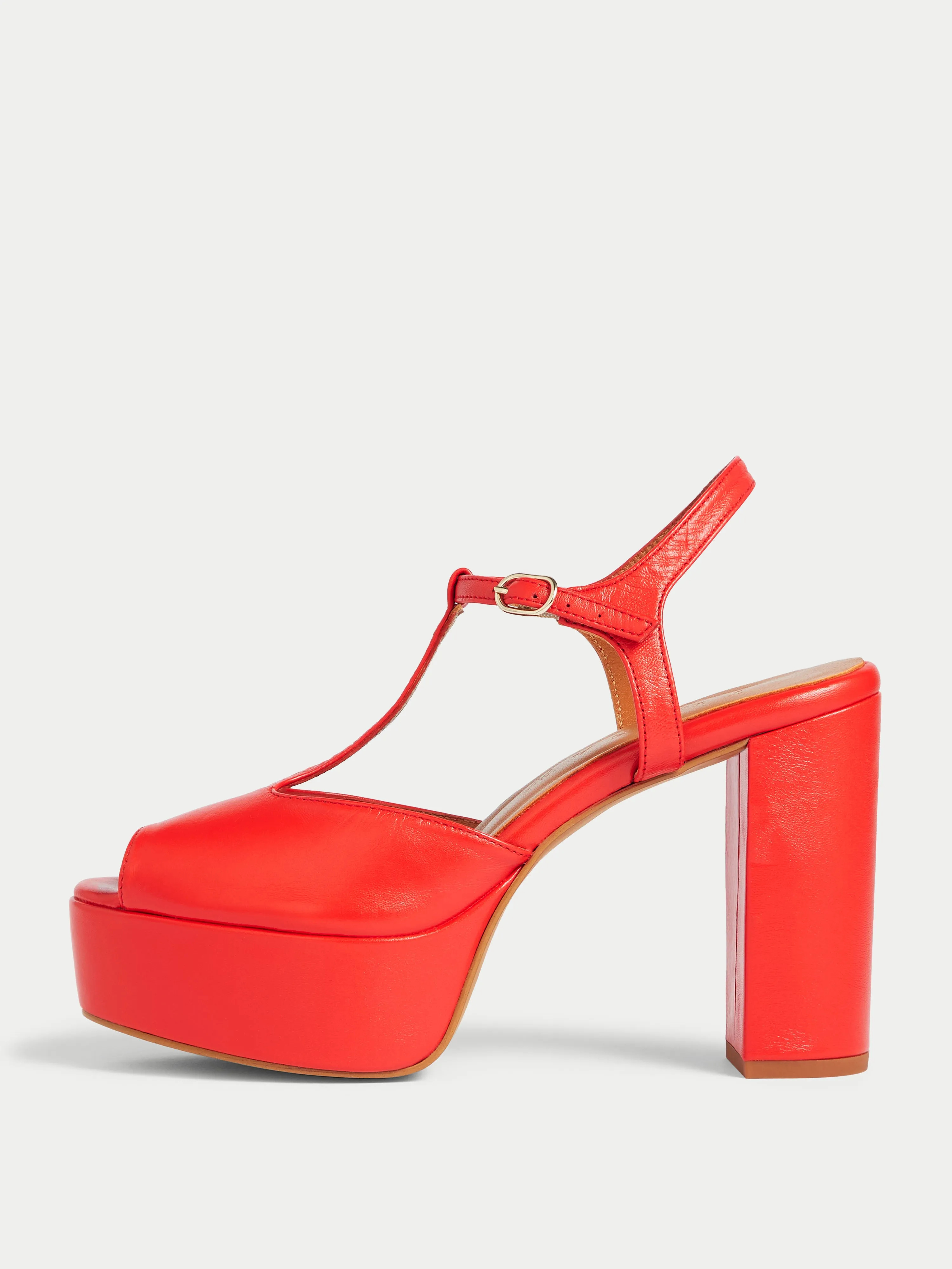 T Bar Platform Leather Sandal | Red sold by Jigsaw