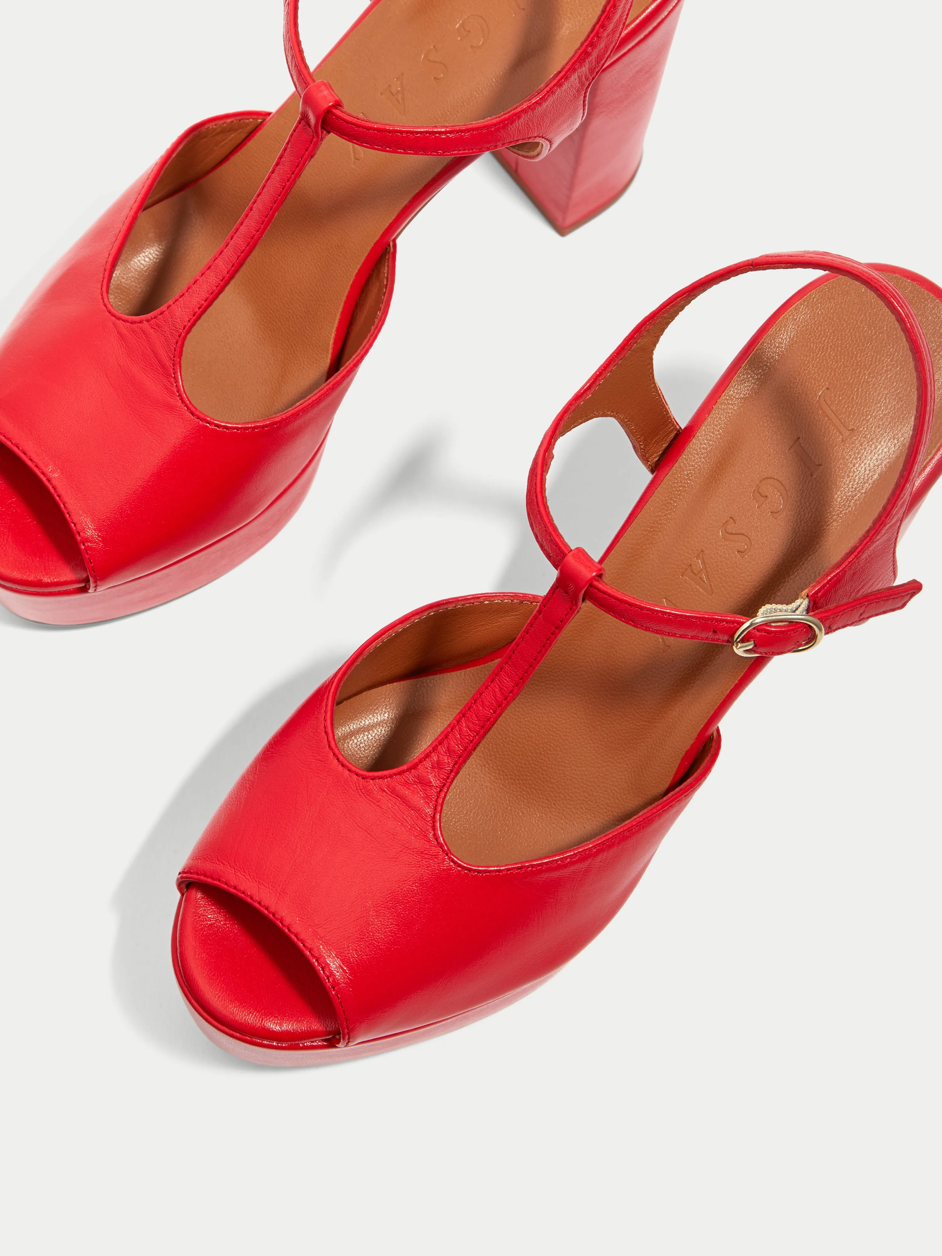 T Bar Platform Leather Sandal | Red sold by Jigsaw product image thumbnail 3