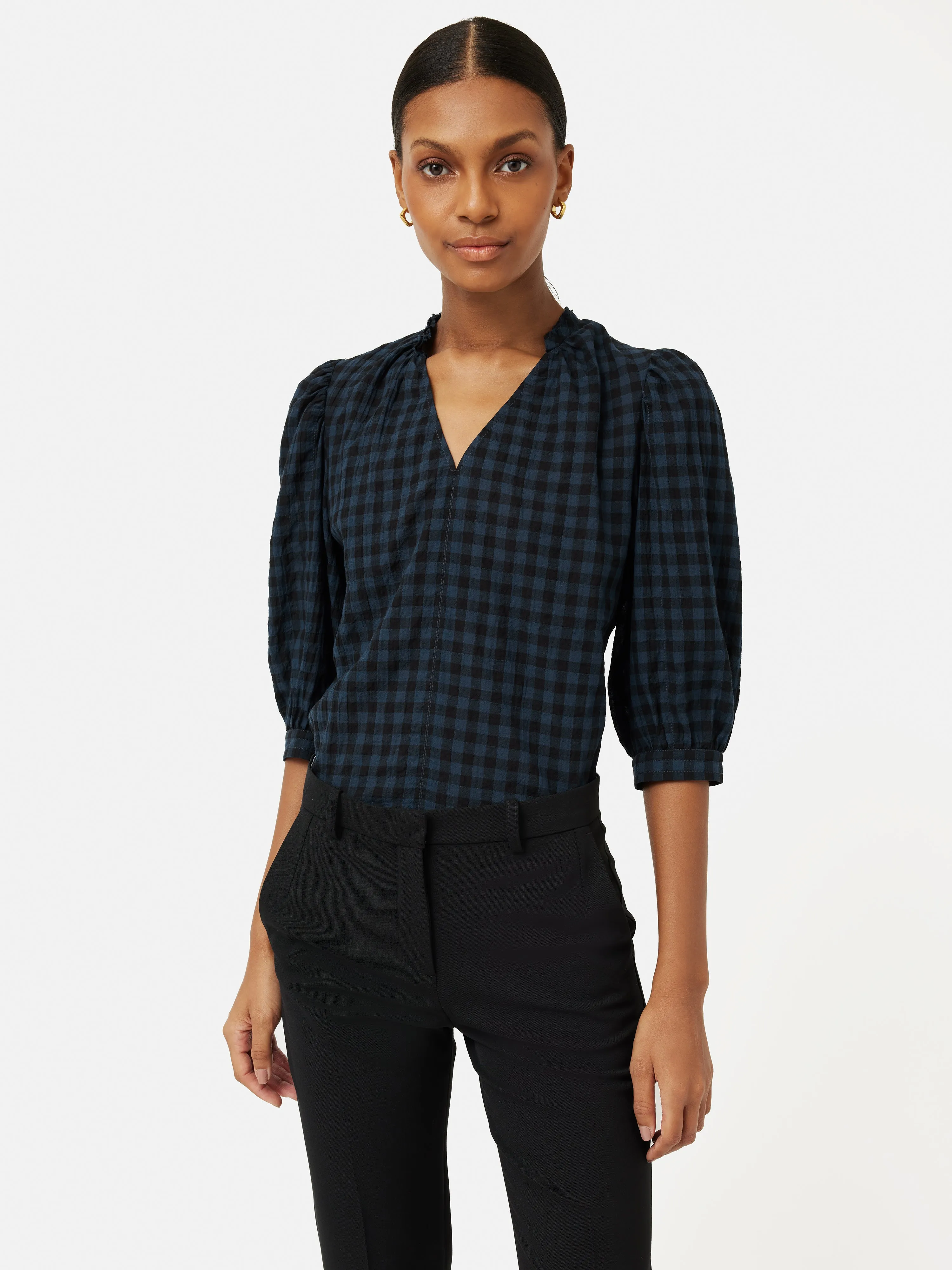 Cotton Gingham Cicelly Top | Navy sold by Jigsaw