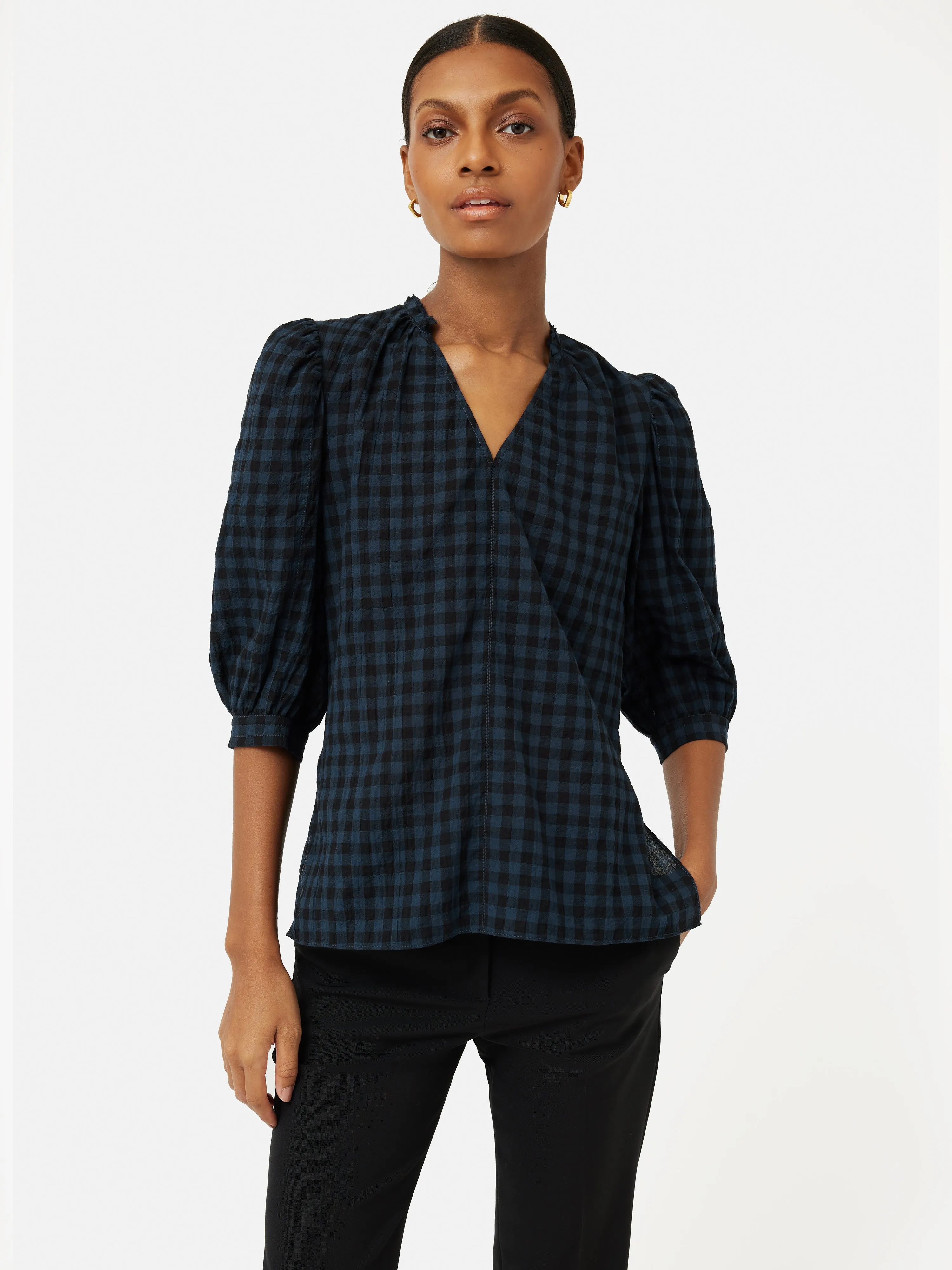 Cotton Gingham Cicelly Top | Navy sold by Jigsaw product image thumbnail 3