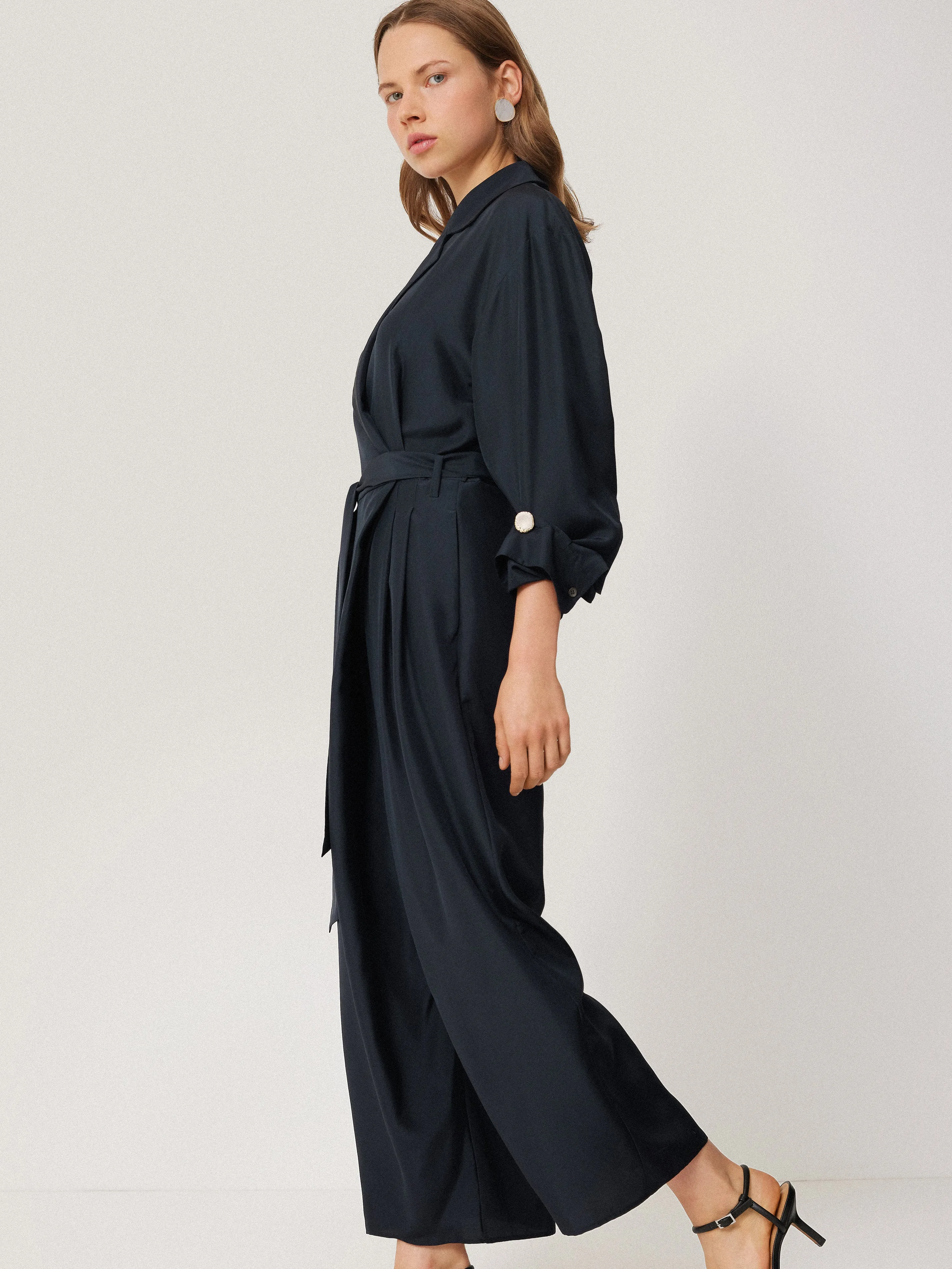 Silk Relaxed Wrap Jumpsuit | Navy sold by Jigsaw product image thumbnail 4