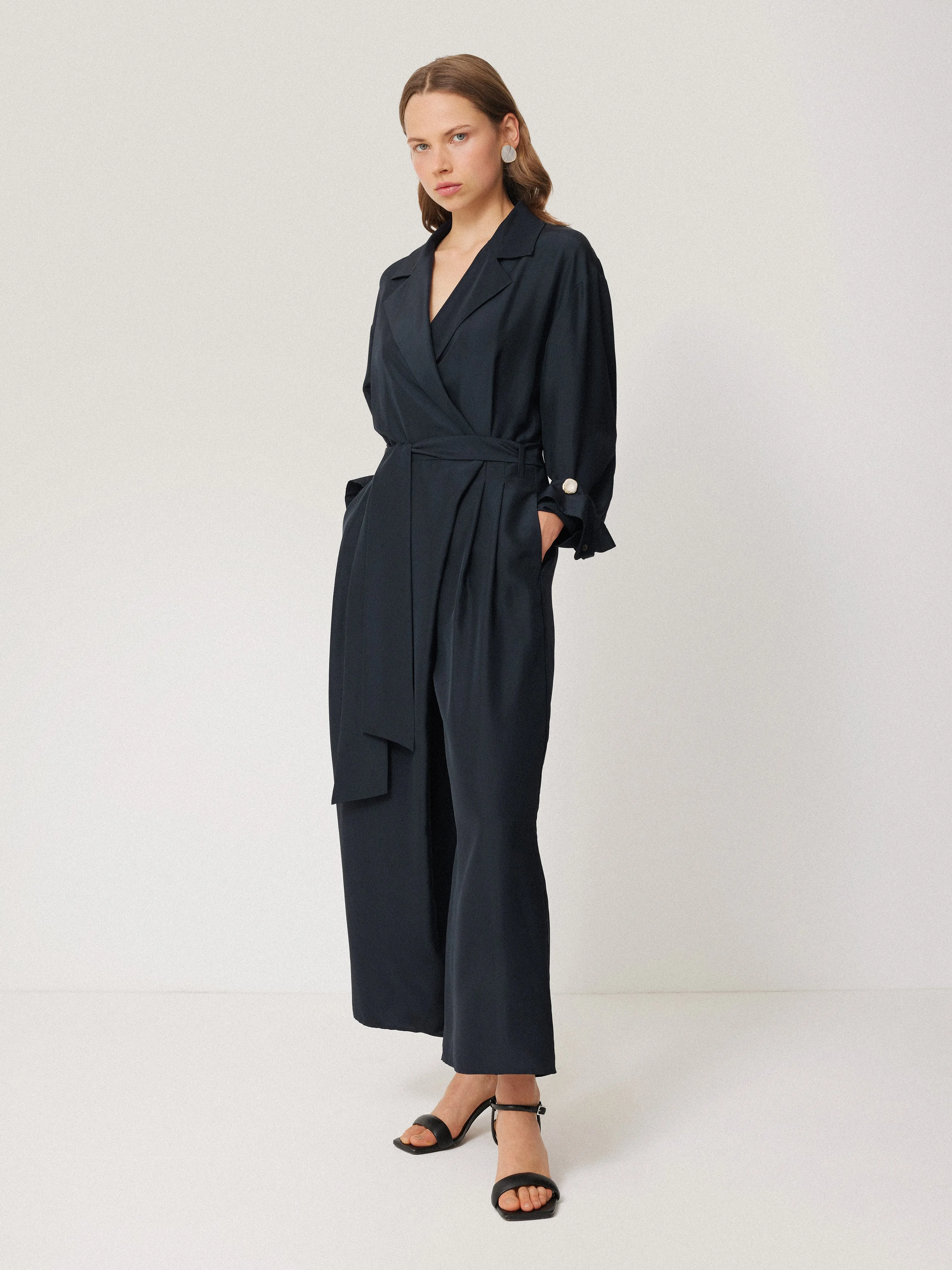 Silk Relaxed Wrap Jumpsuit | Navy sold by Jigsaw product image thumbnail 2