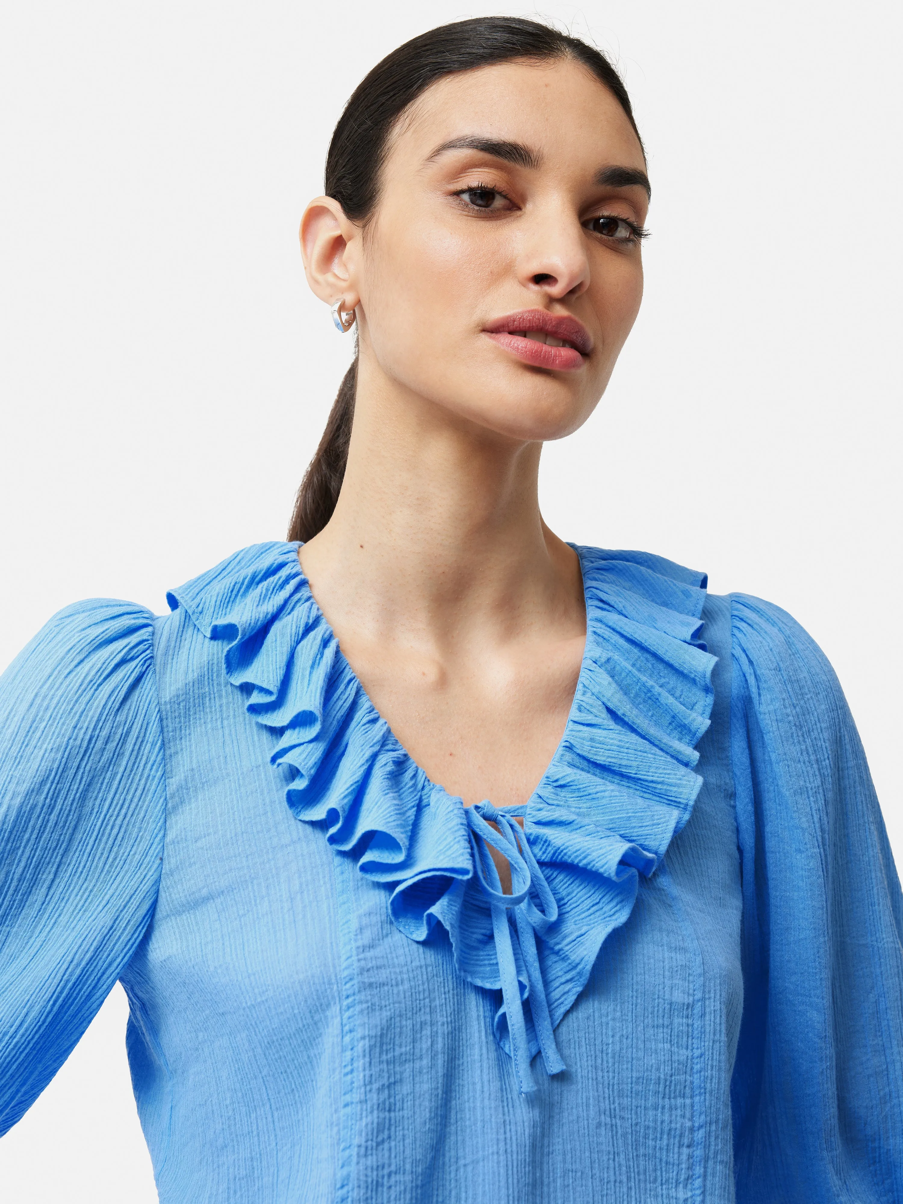 Cotton Crinkle Ruffle Top | Blue sold by Jigsaw product image thumbnail 5