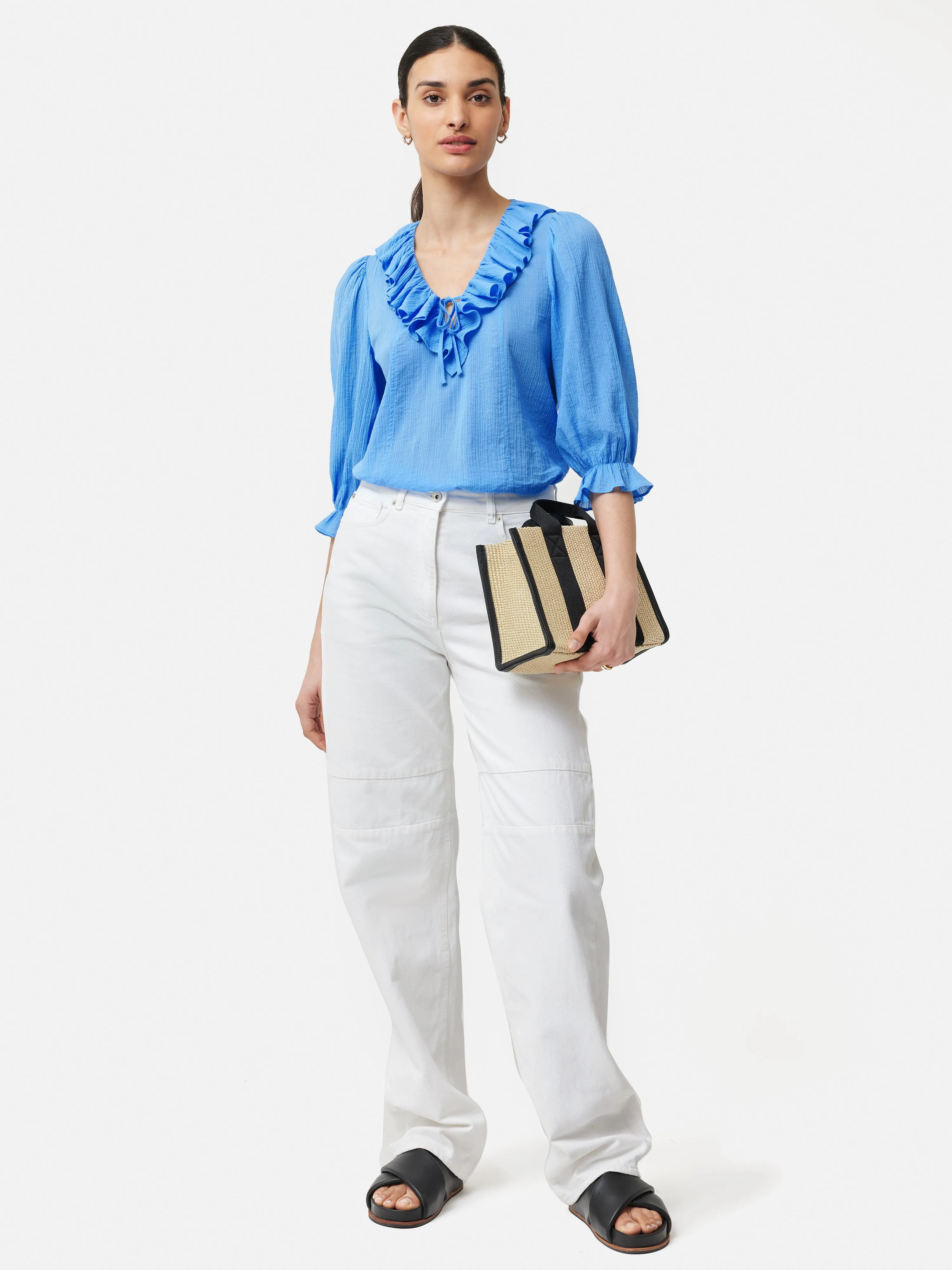 Cotton Crinkle Ruffle Top | Blue sold by Jigsaw product image thumbnail 3