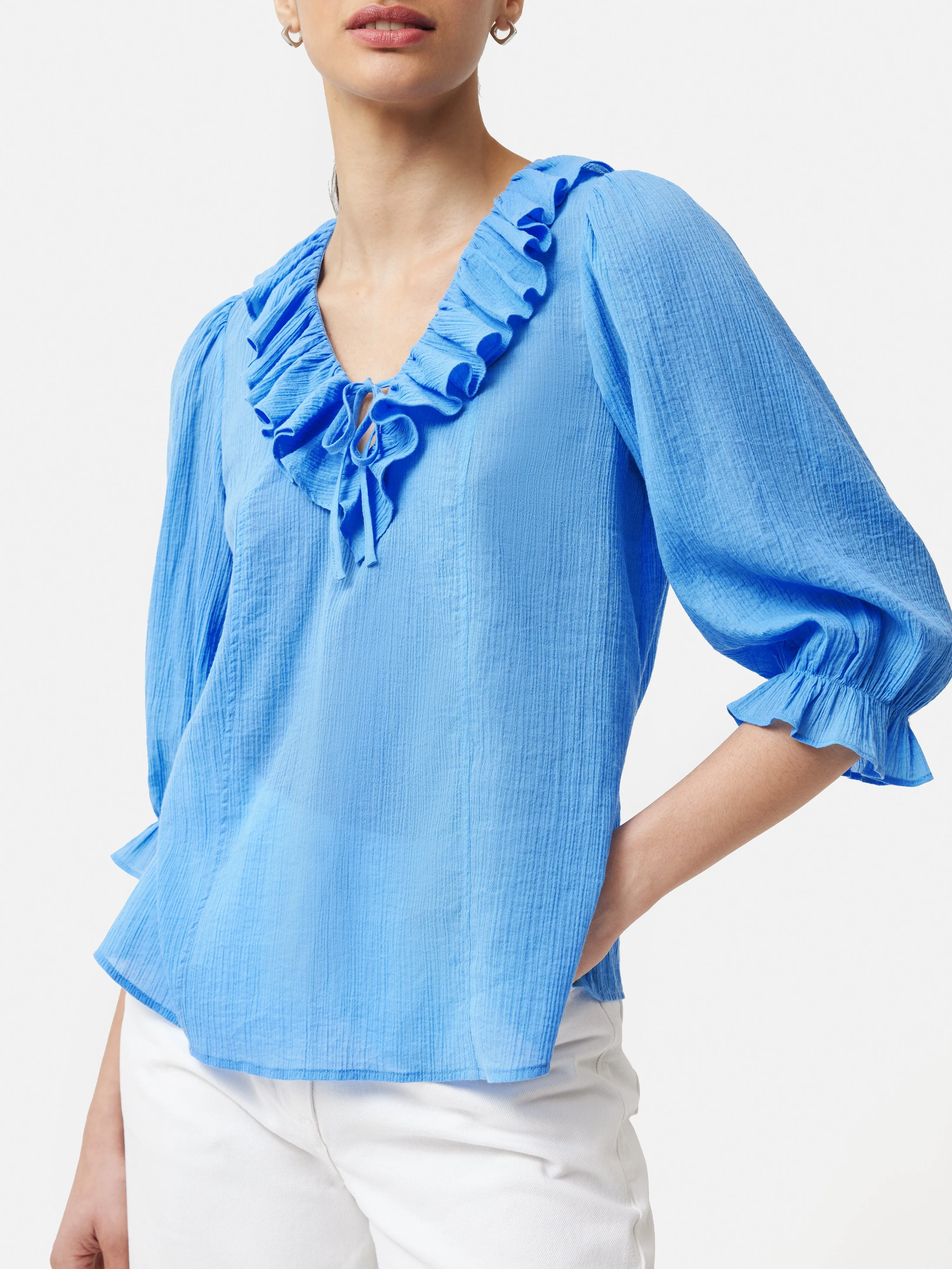 Cotton Crinkle Ruffle Top | Blue sold by Jigsaw product image thumbnail 2