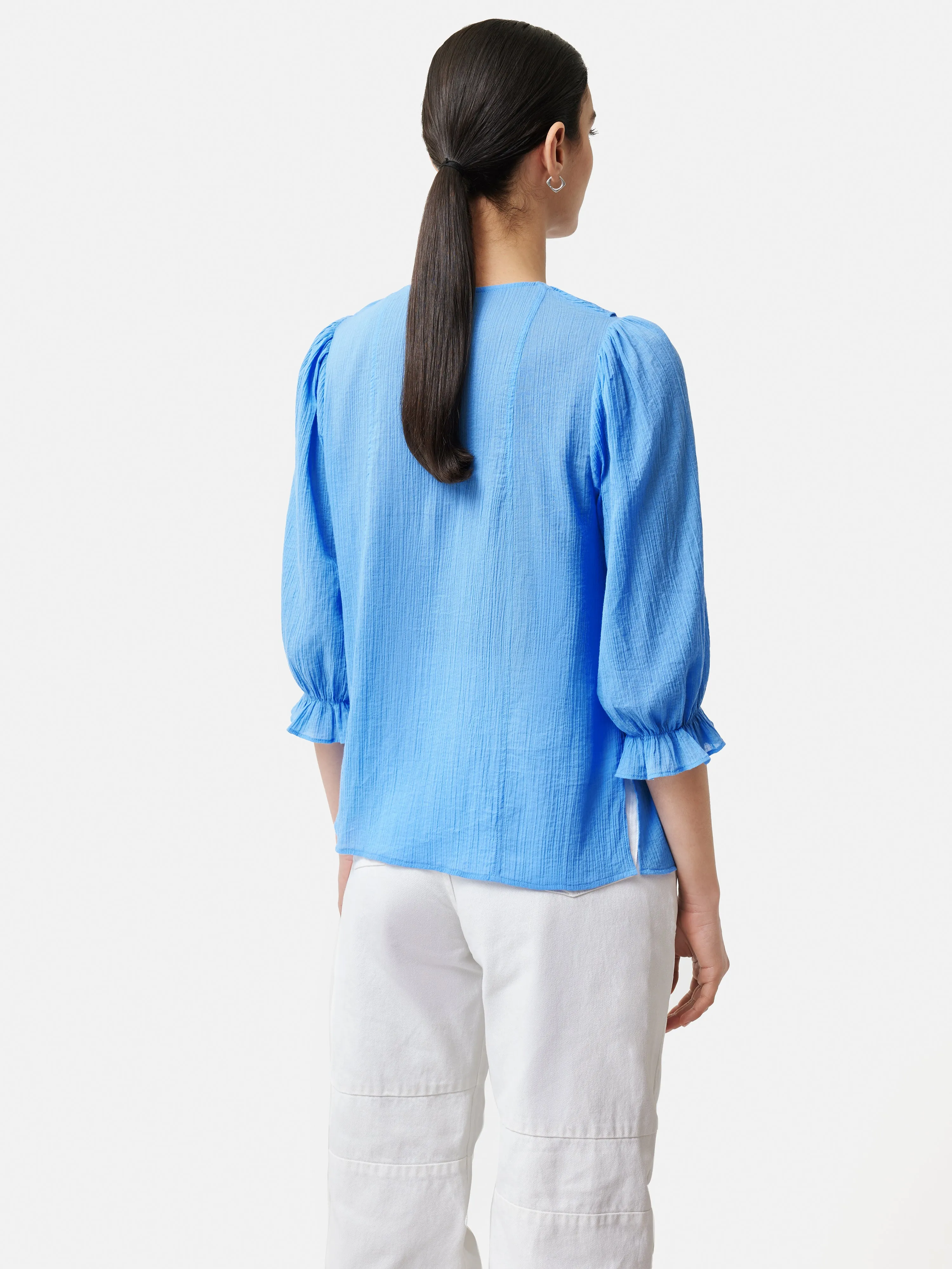 Cotton Crinkle Ruffle Top | Blue sold by Jigsaw product image thumbnail 4