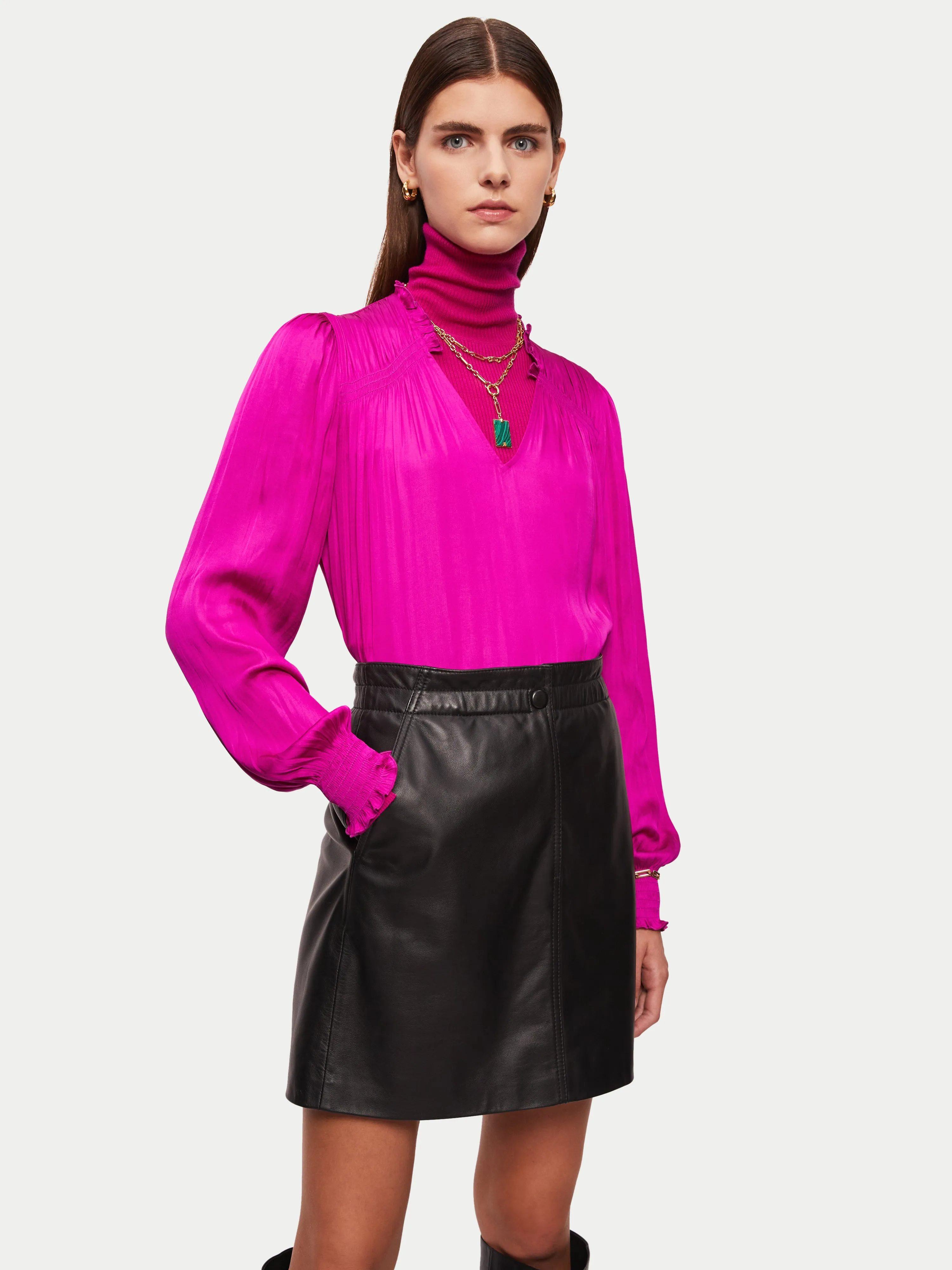 Recycled Satin Long Sleeve Top | Pink sold by Jigsaw