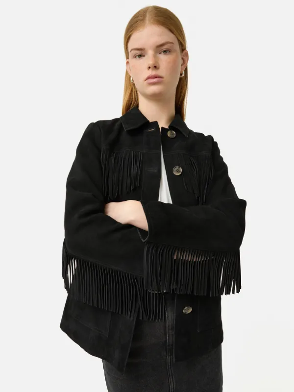 Fringed Suede Jacket | Black sold by Jigsaw