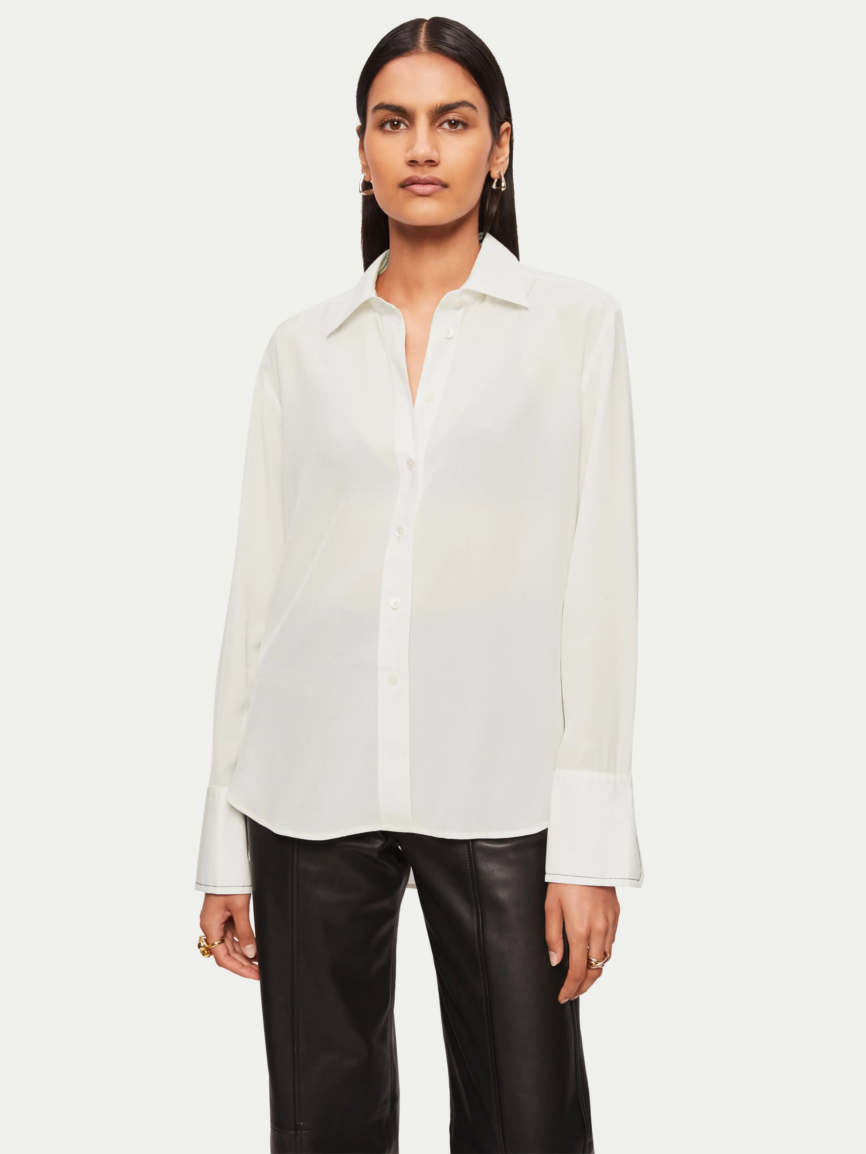 Cotton Cuff Silk Shirt | Ivory sold by Jigsaw