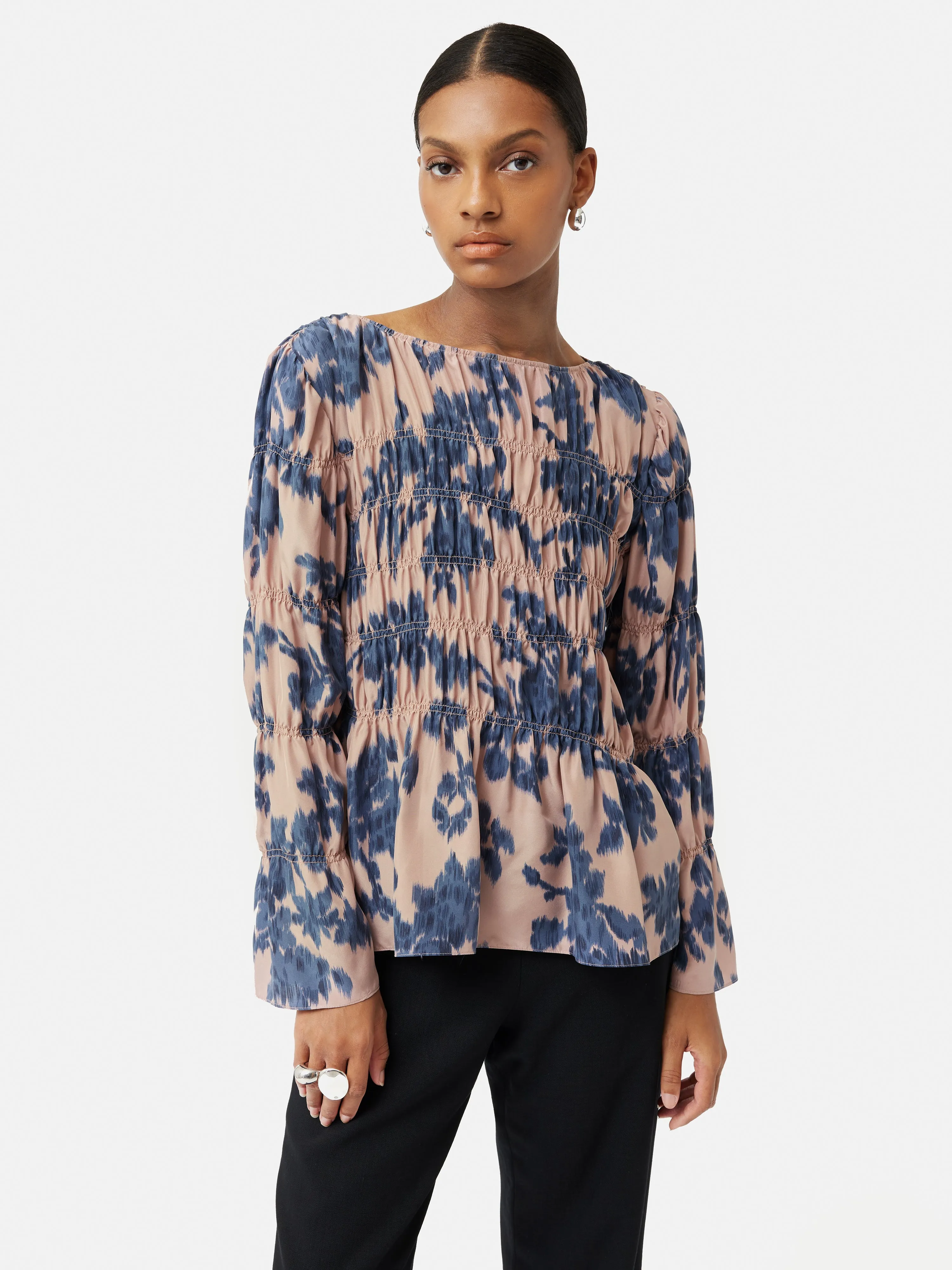 Ikat Posy Silk Ruched Top | Pink sold by Jigsaw