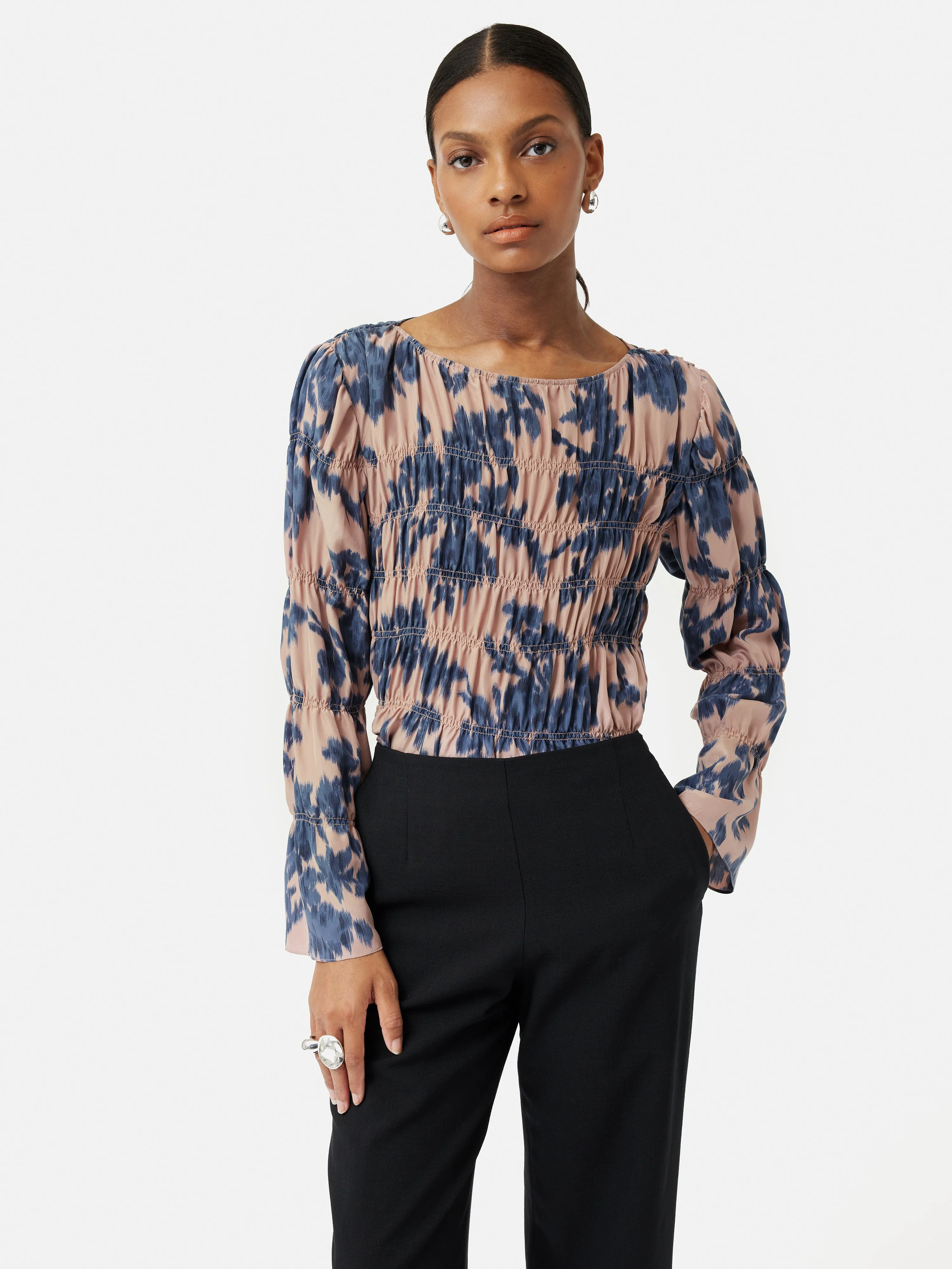 Ikat Posy Silk Ruched Top | Pink sold by Jigsaw product image thumbnail 4