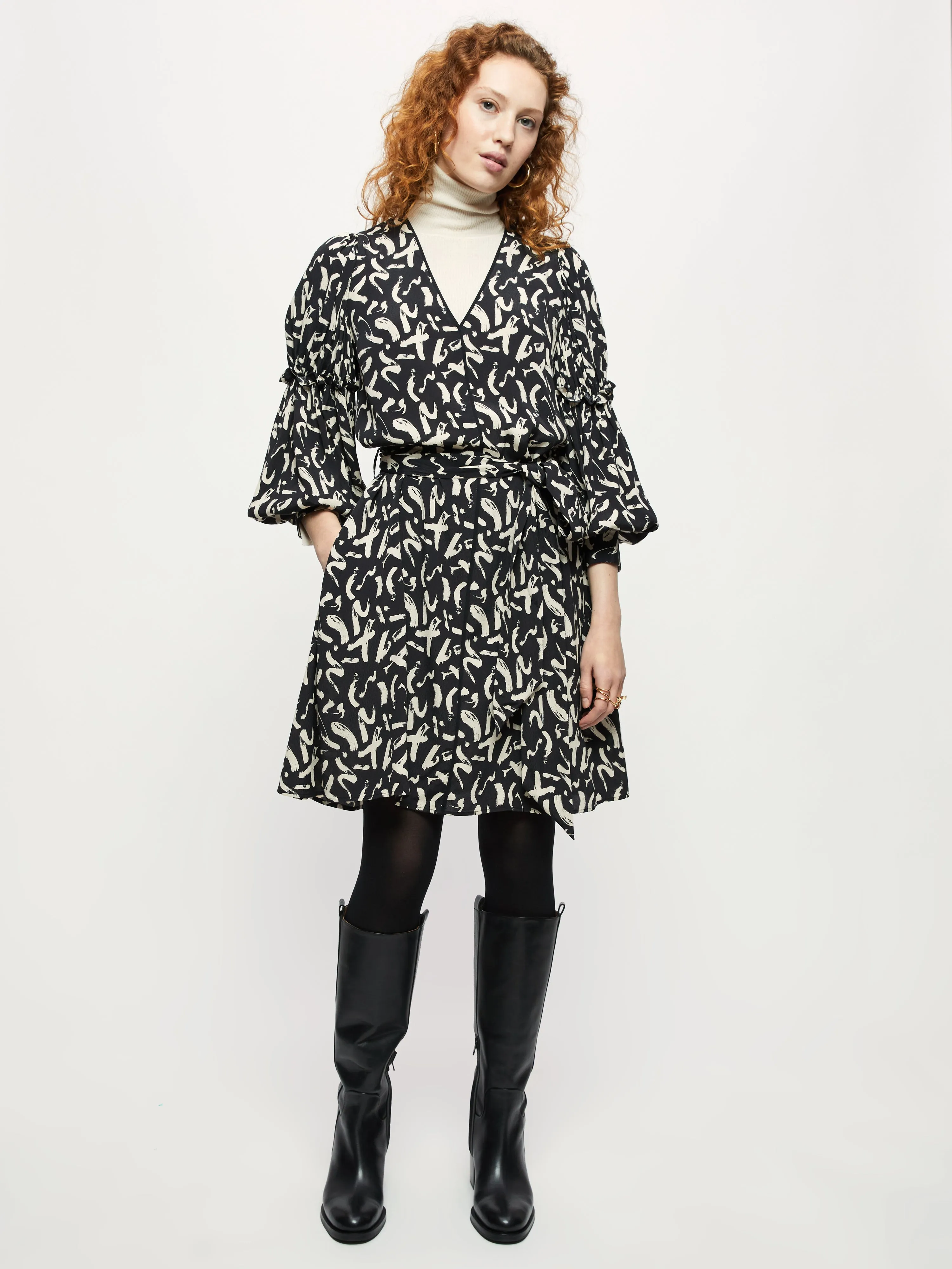 Dash Print Short Belted Dress | Black sold by Jigsaw product image thumbnail 4