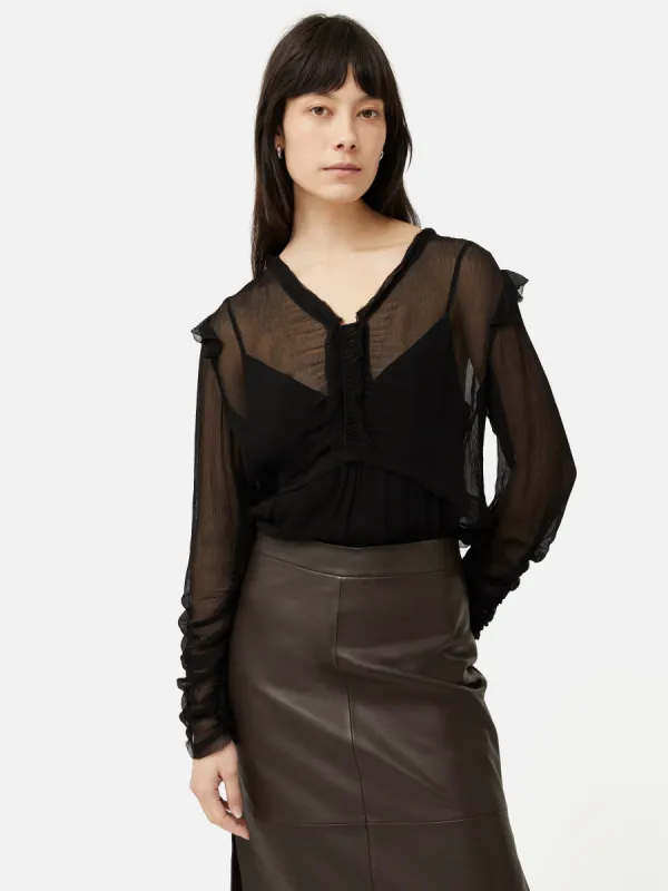 Crinkle Ruched Long Sleeve Top | Black sold by Jigsaw